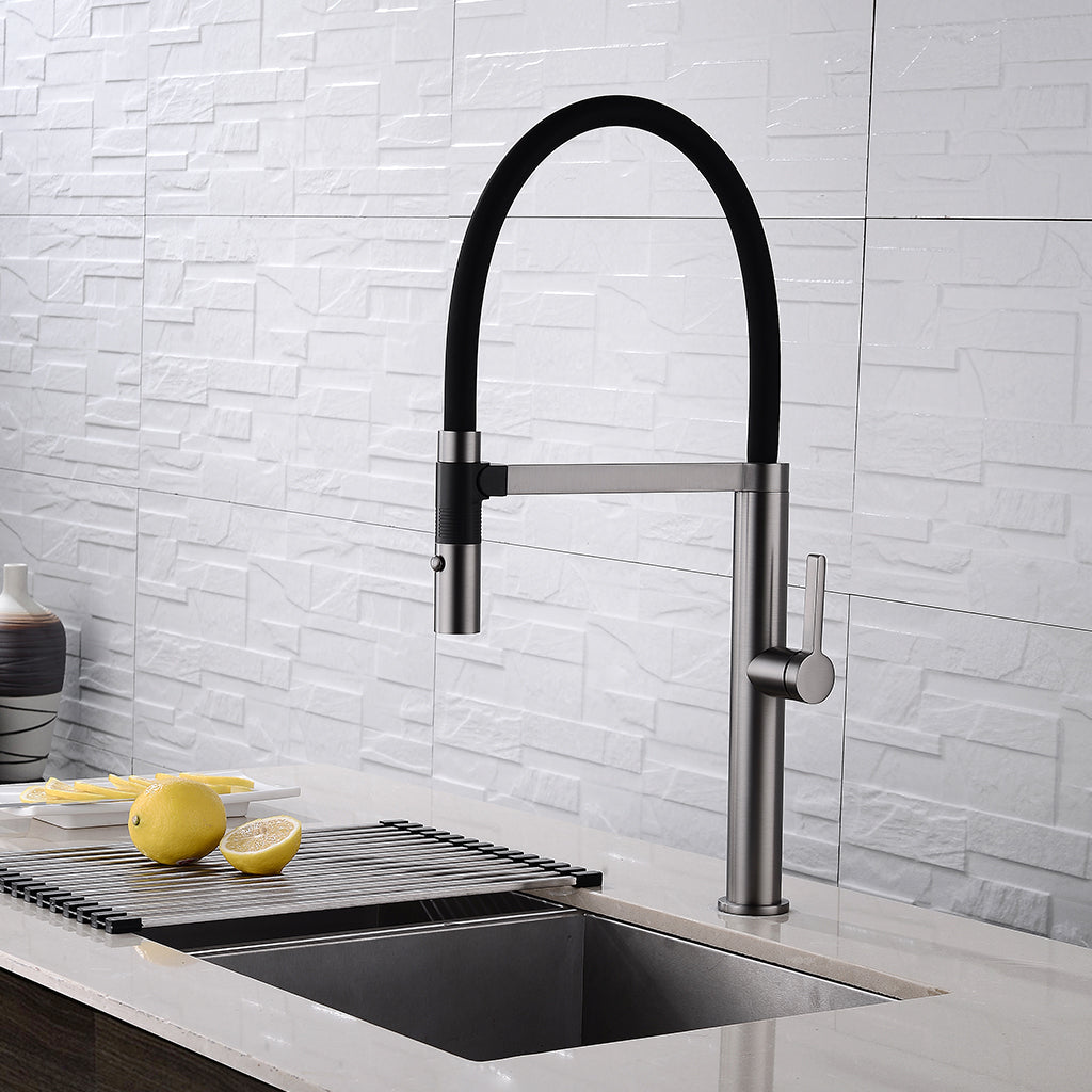 DAX Single Handle Pull Out Kitchen Faucet with Dual Sprayer, Brass Body and Shower Head, 9-3/16 x 21-5/8 Inches (DAX-S2417)