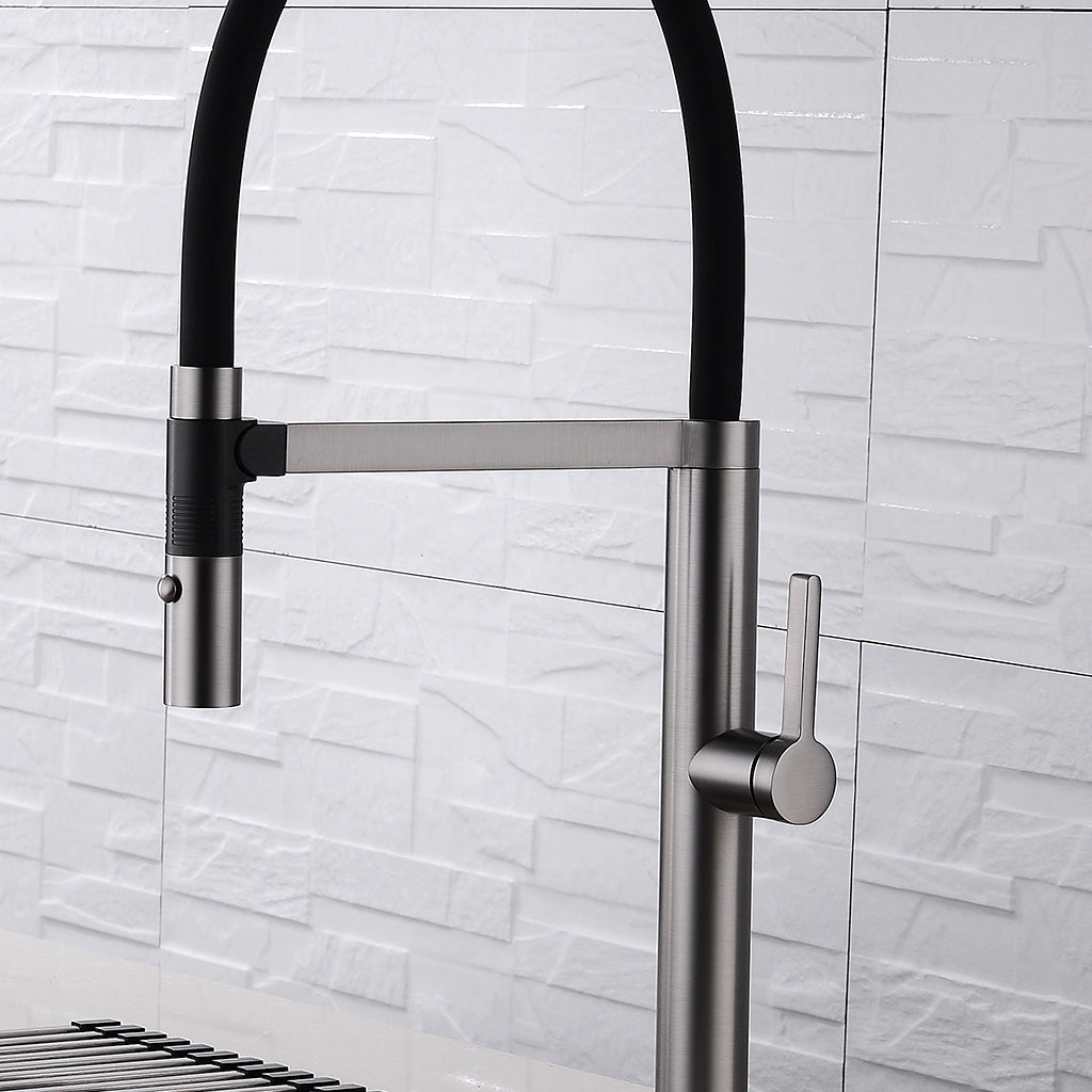DAX Single Handle Pull Out Kitchen Faucet with Dual Sprayer, Brass Body and Shower Head, 9-3/16 x 21-5/8 Inches (DAX-S2417)