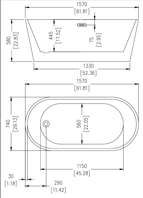 DAX Oval Freestanding Acrylic Bathtub Matt White - 62" x 29" (BT-9020)