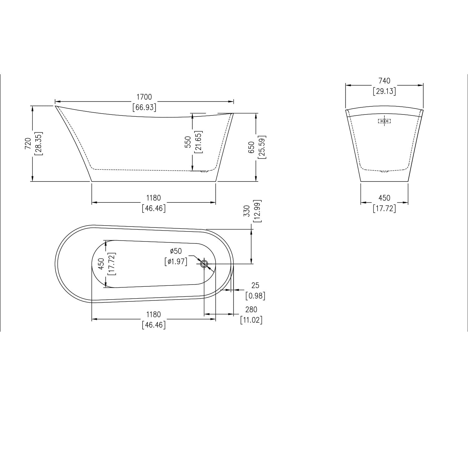 DAX Oval Freestanding Acrylic Bathtub Glossy White - 67" x 30" (BT-9081)
