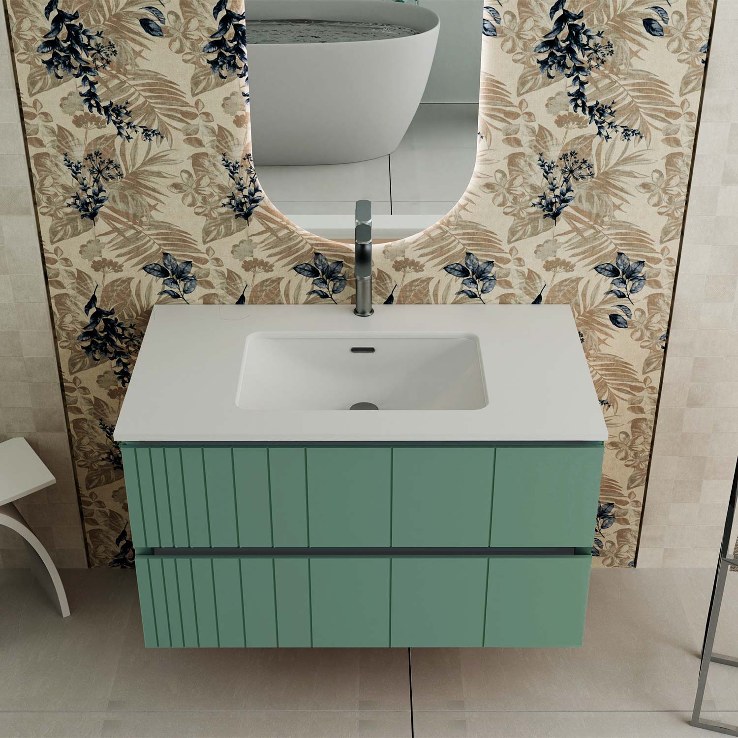 Bathroom Floating and Wall Mounted Vanity Cabinet - Pole Collection by DAX
Wall hung basin unit and POLE model with 2 drawers, playwood material, Greige Matte finish. Ultra-slim metal drawers, with total extraction, silent closing system and 3 adjustment settings, no tools required