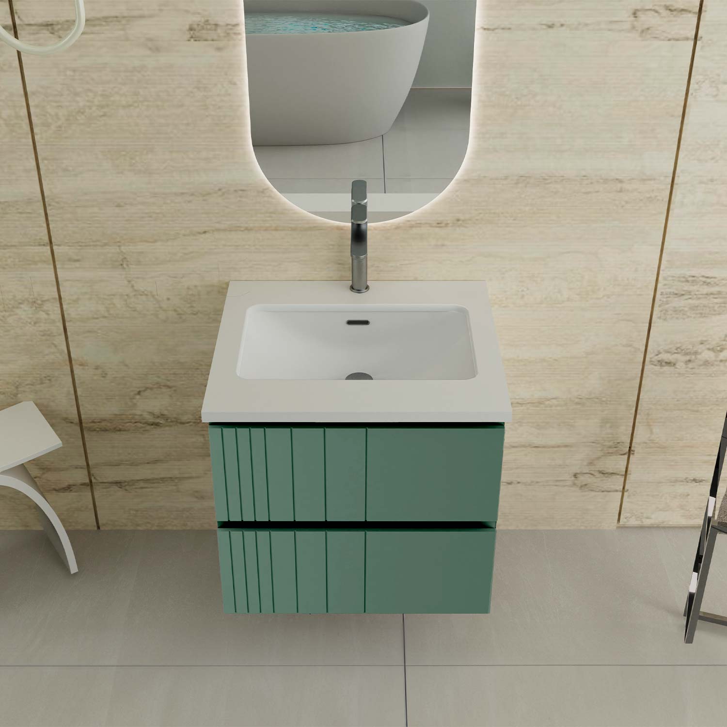 Bathroom Floating and Wall Mounted Vanity Cabinet - Pole Collection by DAX
Wall hung basin unit and POLE model with 2 drawers, playwood material, Greige Matte finish. Ultra-slim metal drawers, with total extraction, silent closing system and 3 adjustment settings, no tools required