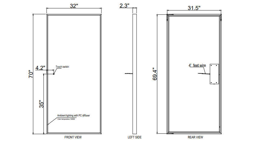 DAX Agerola Wall Mount LED Mirror Black Frame 70" x 32"