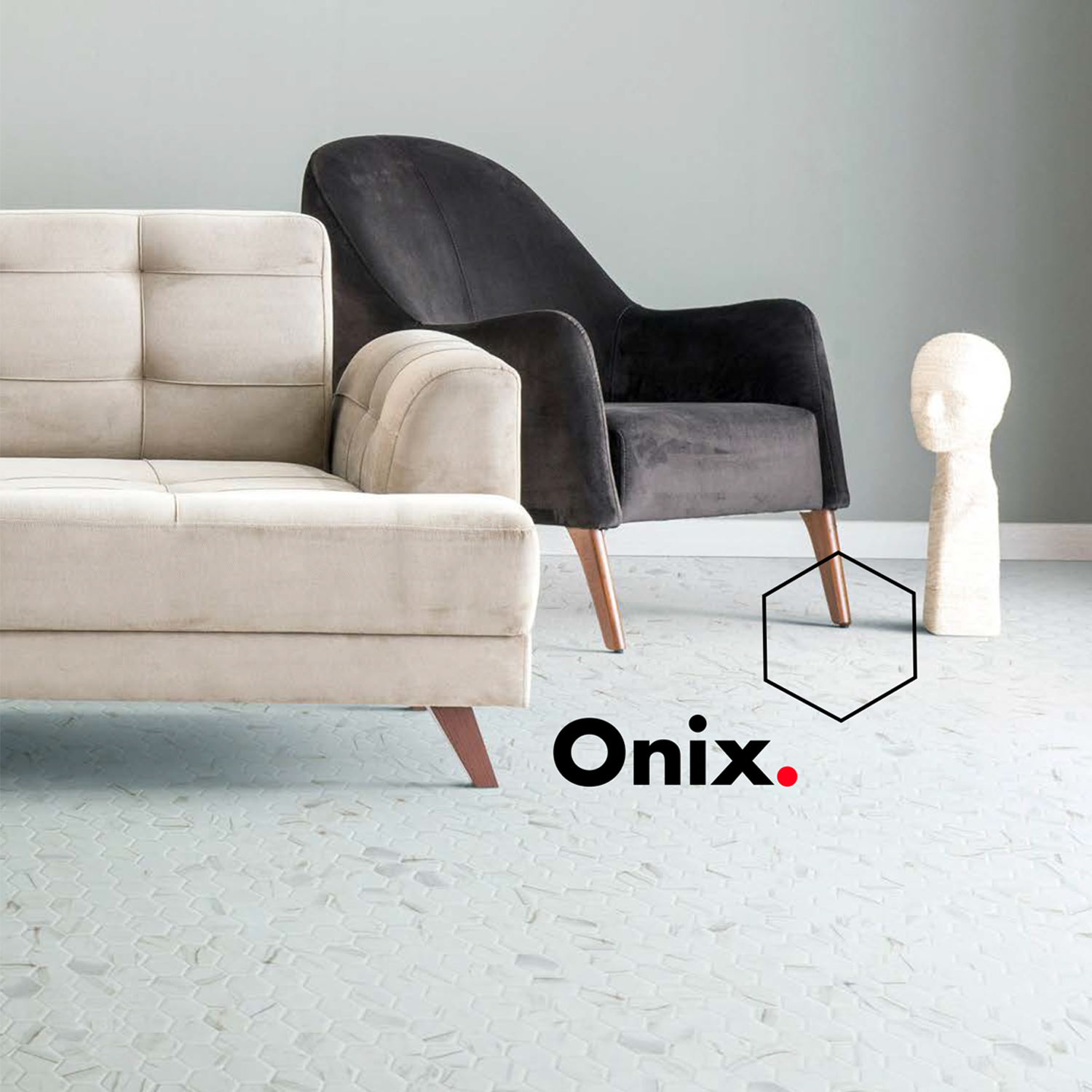 Transform any space with this Onix tile. The hexagon pattern on this 12x12 tile gives it a unique and sophisticated look.
High-quality and durable flooring tiles, available in a wide range of colors and textures. Perfect for any space, combining strength with stylish versatility. We offer the highest quality in our diverse lines of ceramic tile. Design and good taste combine to elevate the ambiance you want to create.