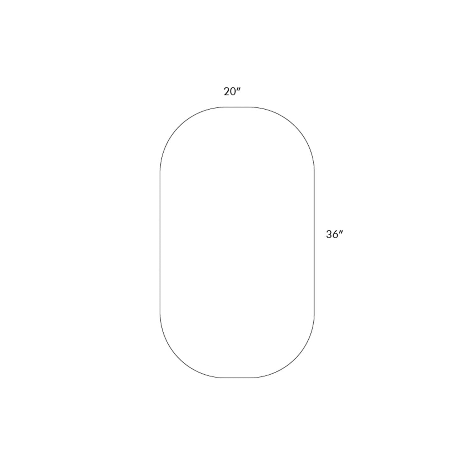 Oval mirror with dimensions 20" x 36" on a white background