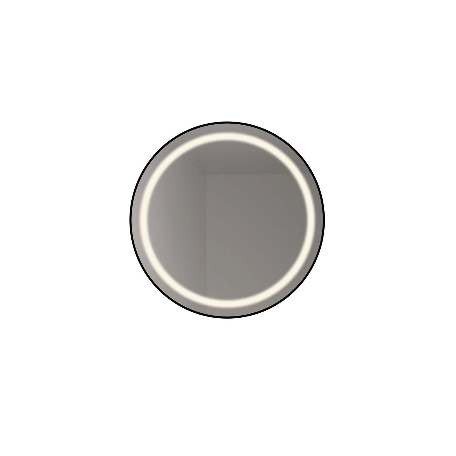 Round mirror with a lighted edge on a white background