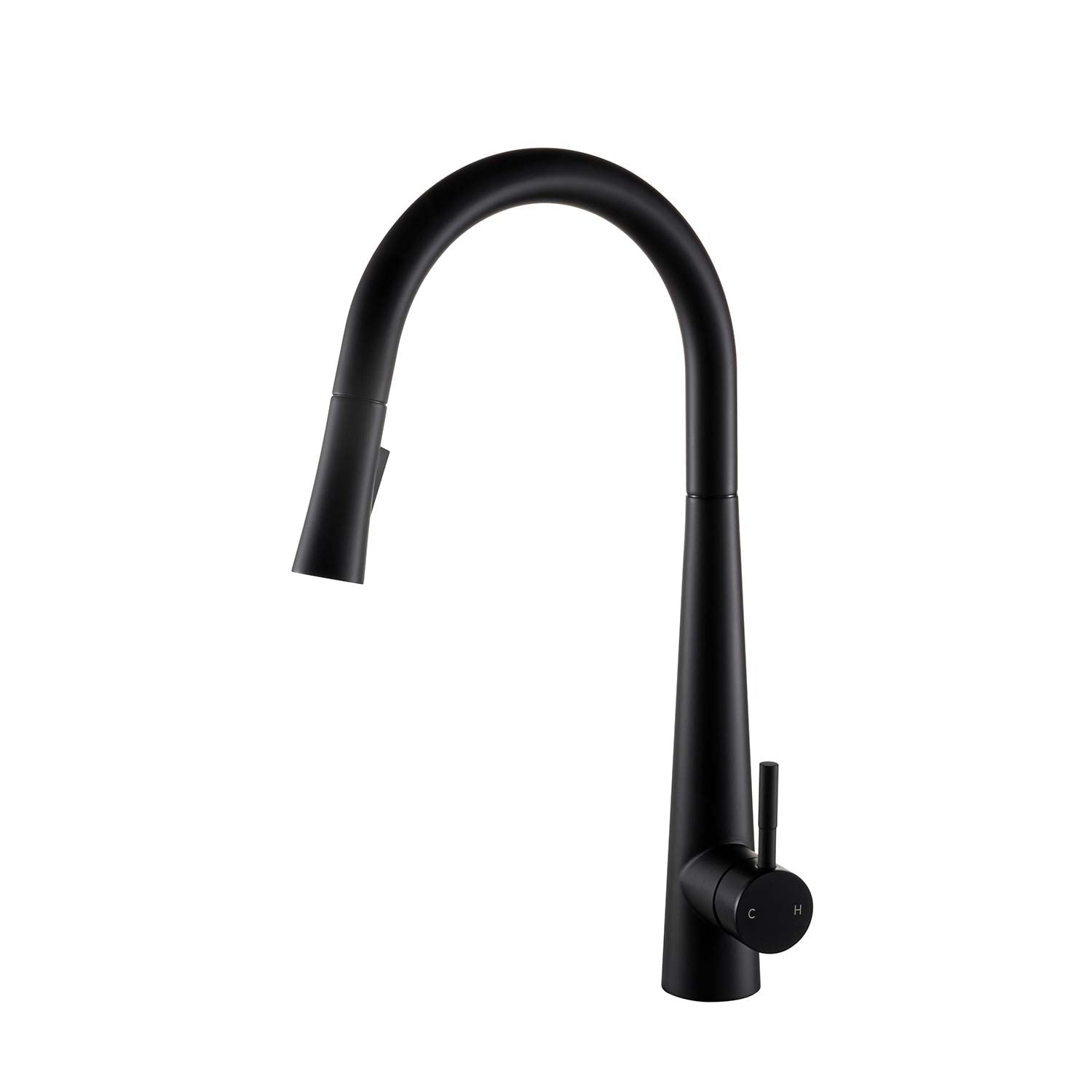 Black kitchen faucet on a white background