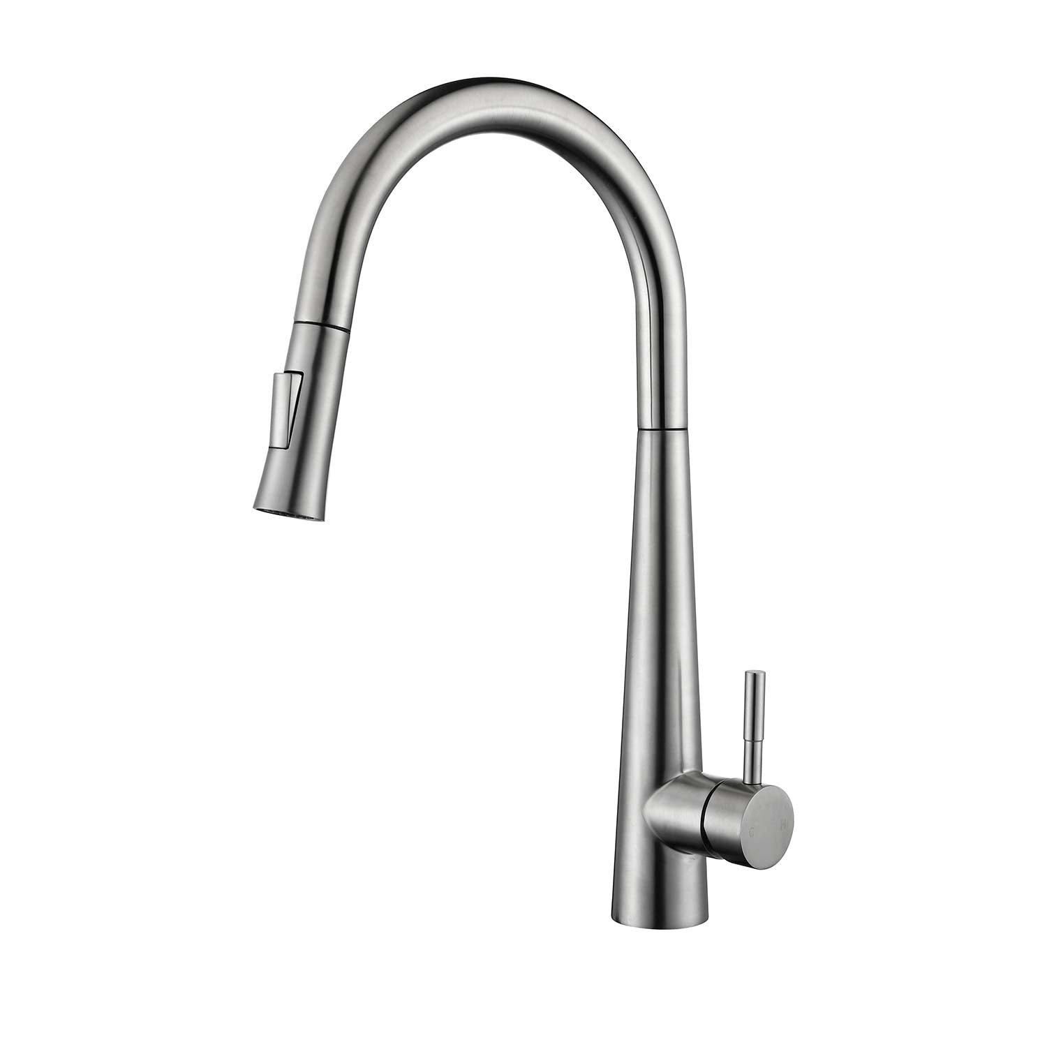 Chrome kitchen faucet on a white background