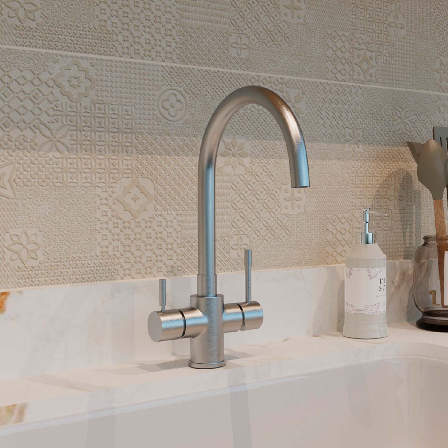 DAX Double Handle Kitchen Filter Faucet - Brushed Nickel (DAX-16005-BN)