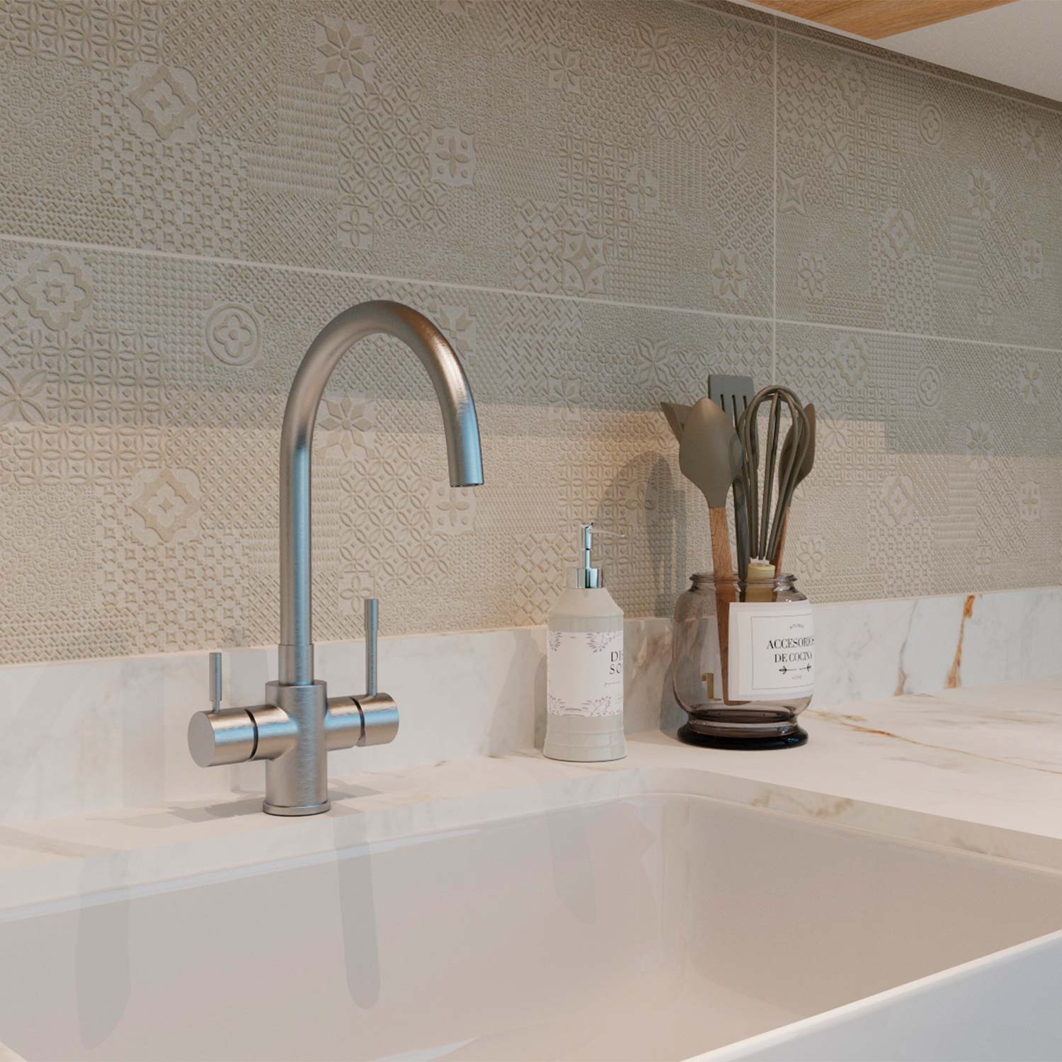 DAX Double Handle Kitchen Filter Faucet - Brushed Nickel (DAX-16005-BN)