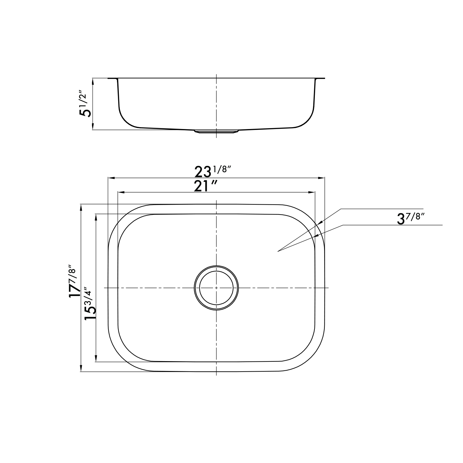 DAX Single Bowl Undermount Kitchen Sink 23" x 17" - 18G. - ADA (DX-2317A).