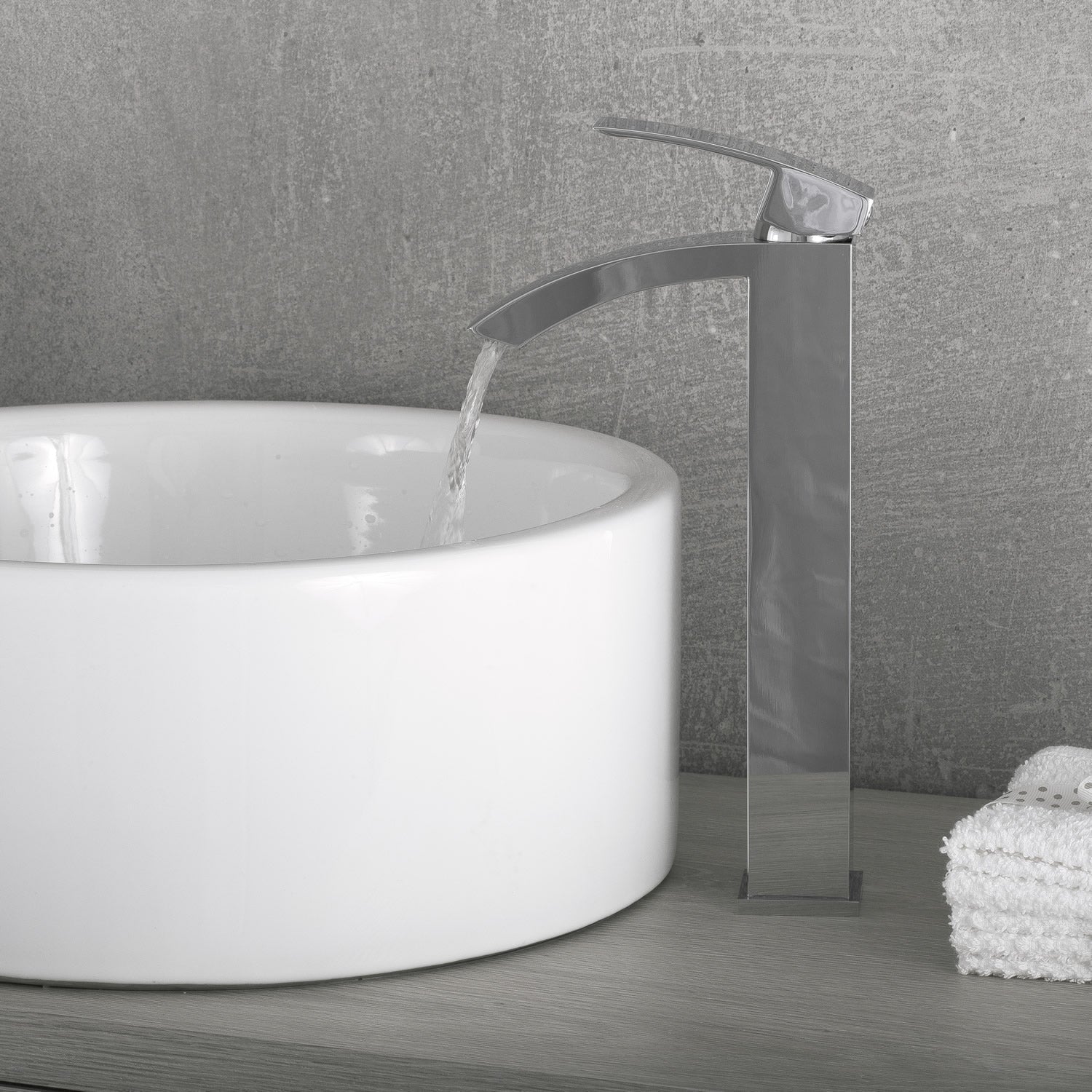 DAX Single Handle Waterfall Vessel Sink Faucet, Brass Body, Brushed Finish, 4-15/16 x 12-5/16 Inches (DAX-6690B-BN)