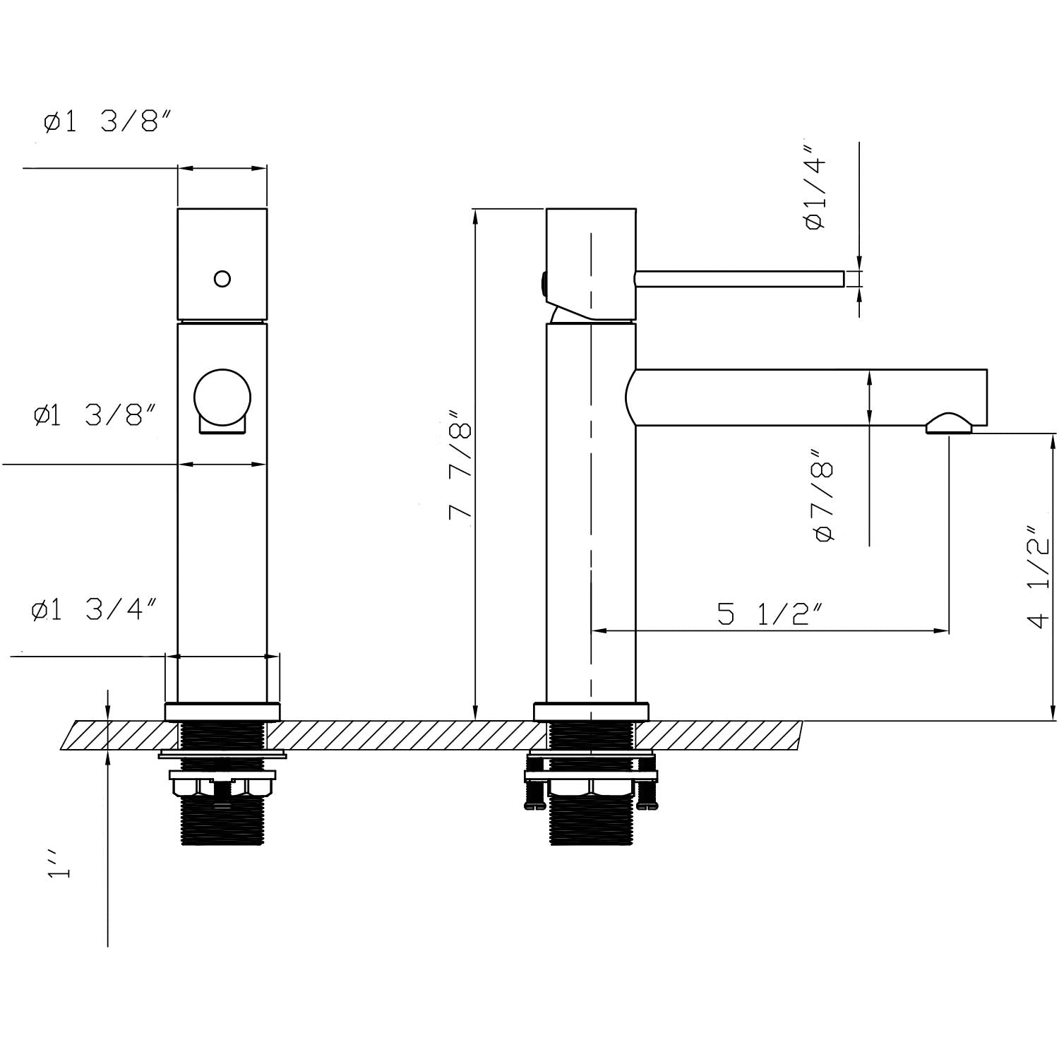 Technical drawing of a plumbing fixture with dimensions