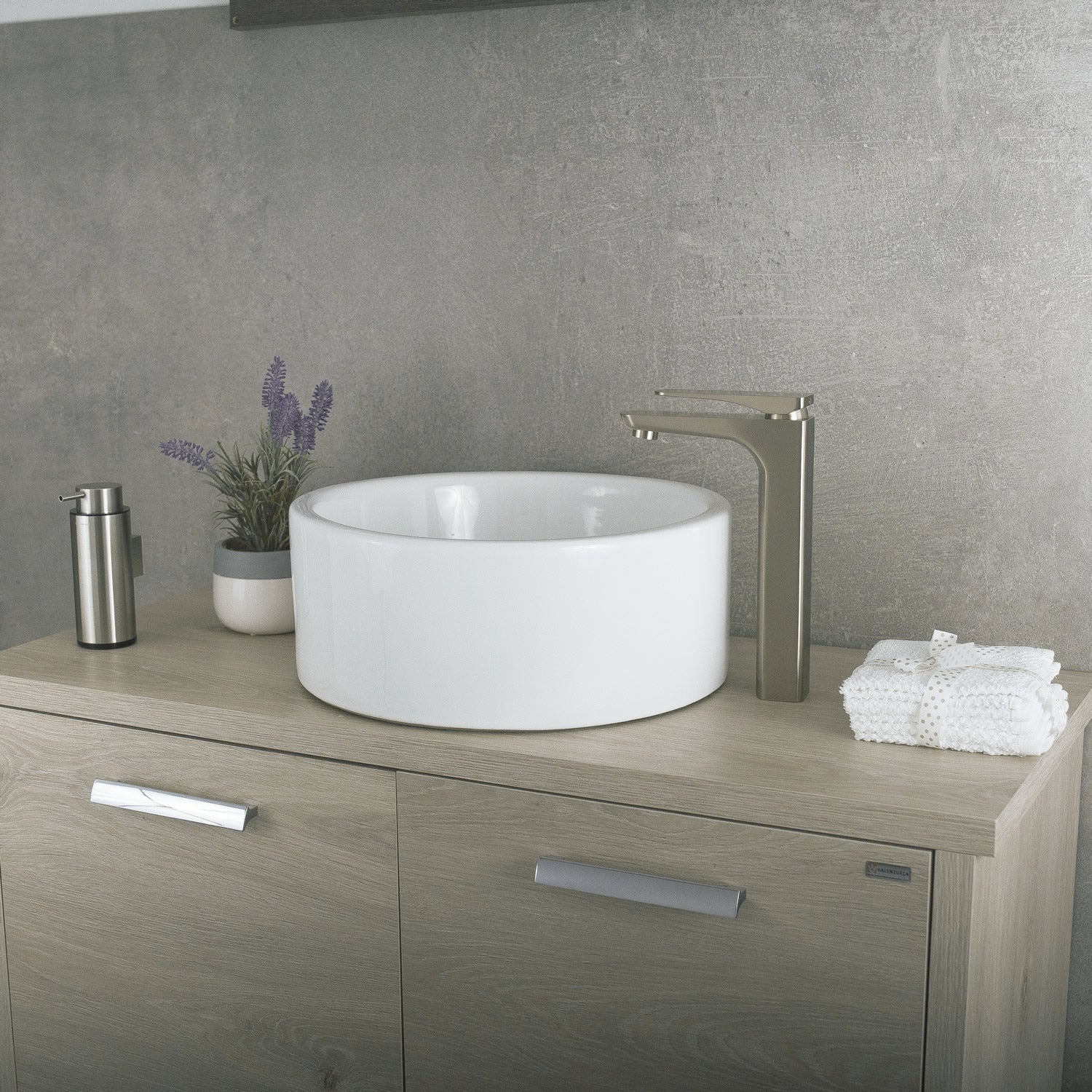 DAX Single Handle Vessel Sink Bathroom Faucet, Brass Body, Brushed Finish, 5-3/16 x 10-15/16 Inches (DAX-805L)