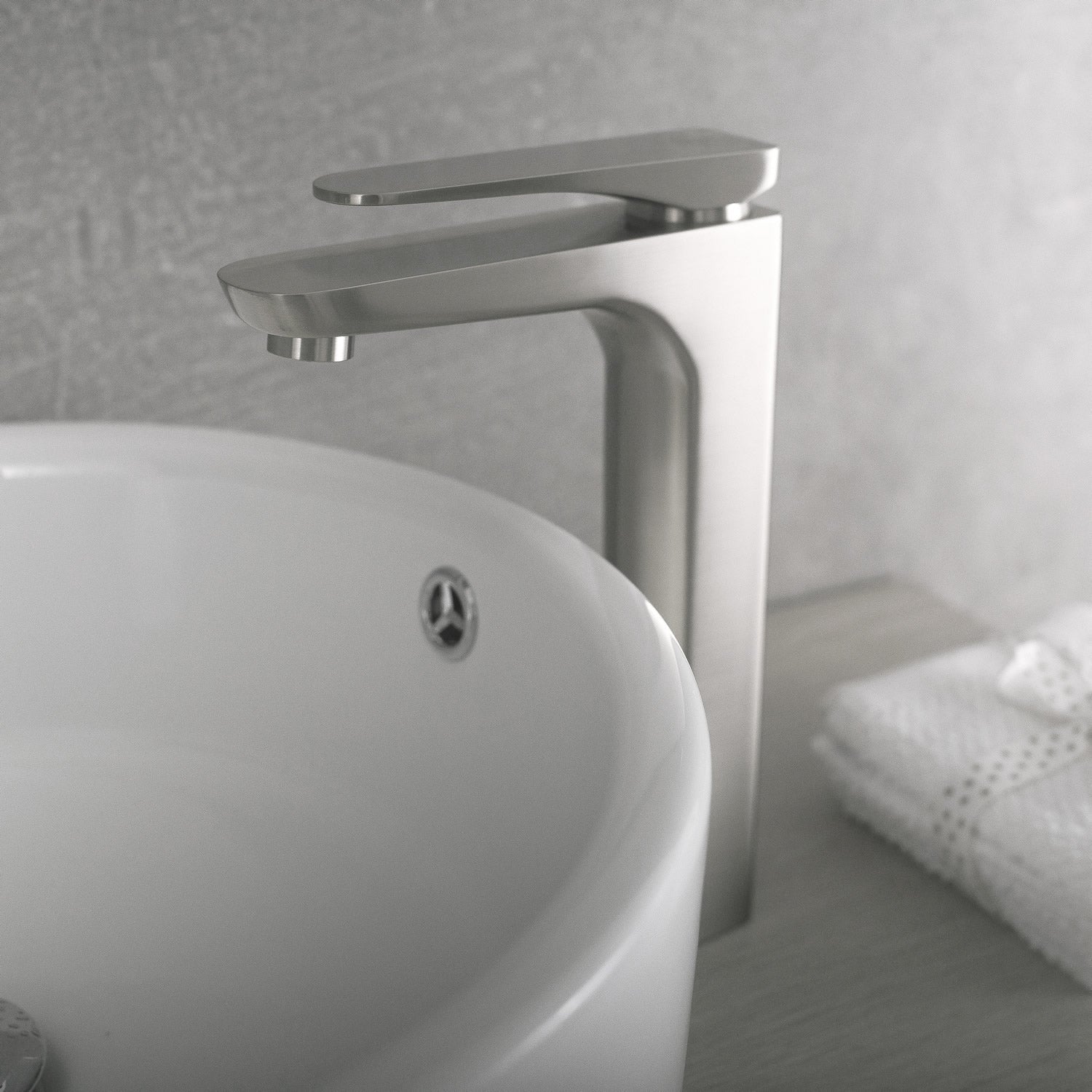 DAX Single Handle Vessel Sink Bathroom Faucet, Brass Body, Brushed Finish, 5-3/16 x 10-15/16 Inches (DAX-805L)