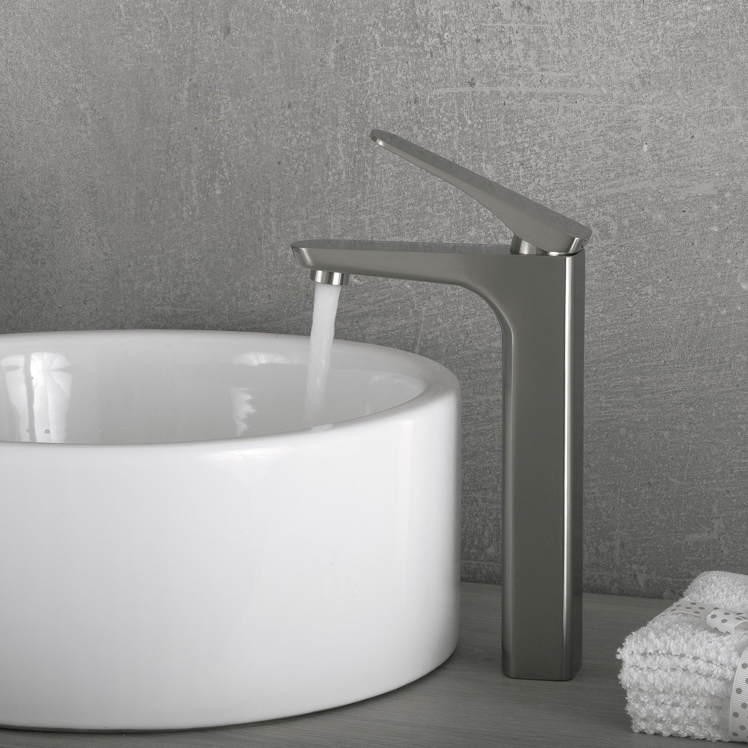 DAX Single Handle Vessel Sink Bathroom Faucet, Brass Body, Brushed Finish, 5-3/16 x 10-15/16 Inches (DAX-805L)