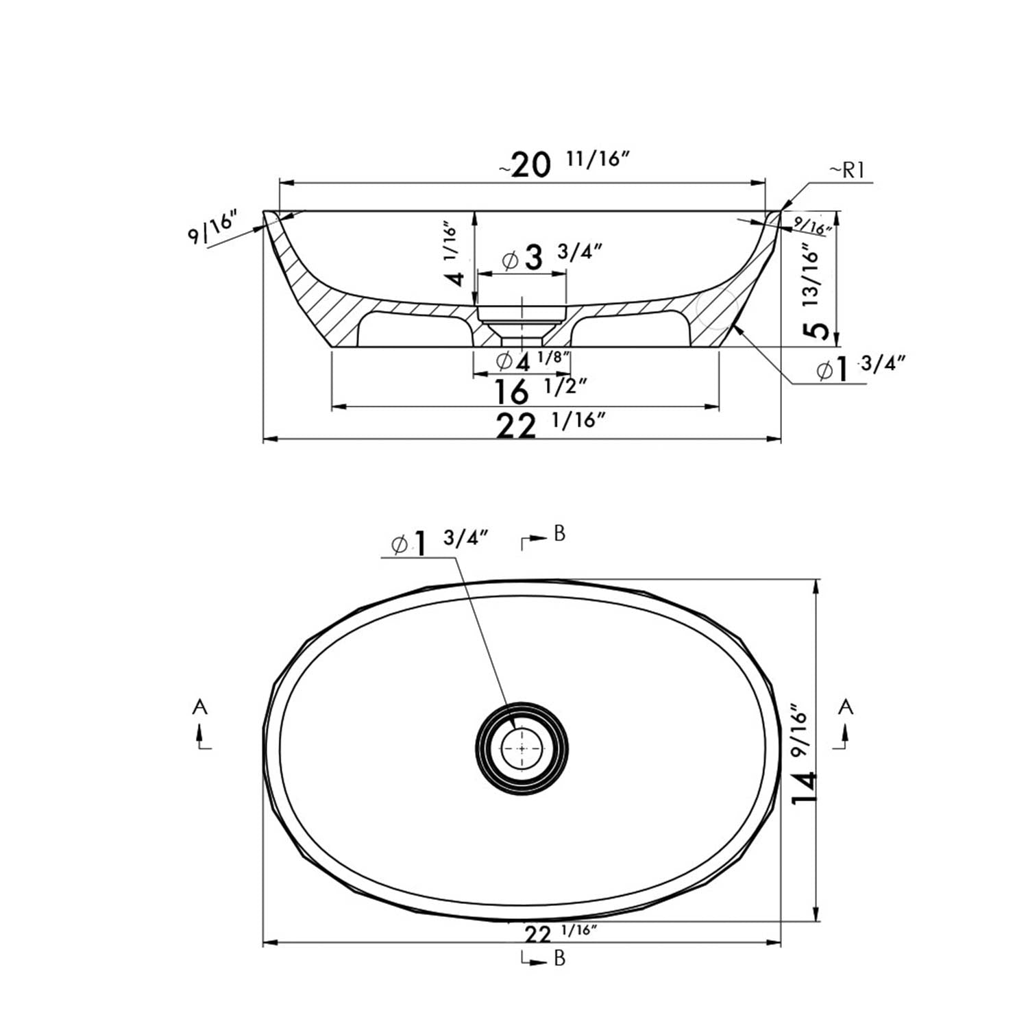 DAX Arte Solid Surface Oval Vessel Basin (18" x 12")