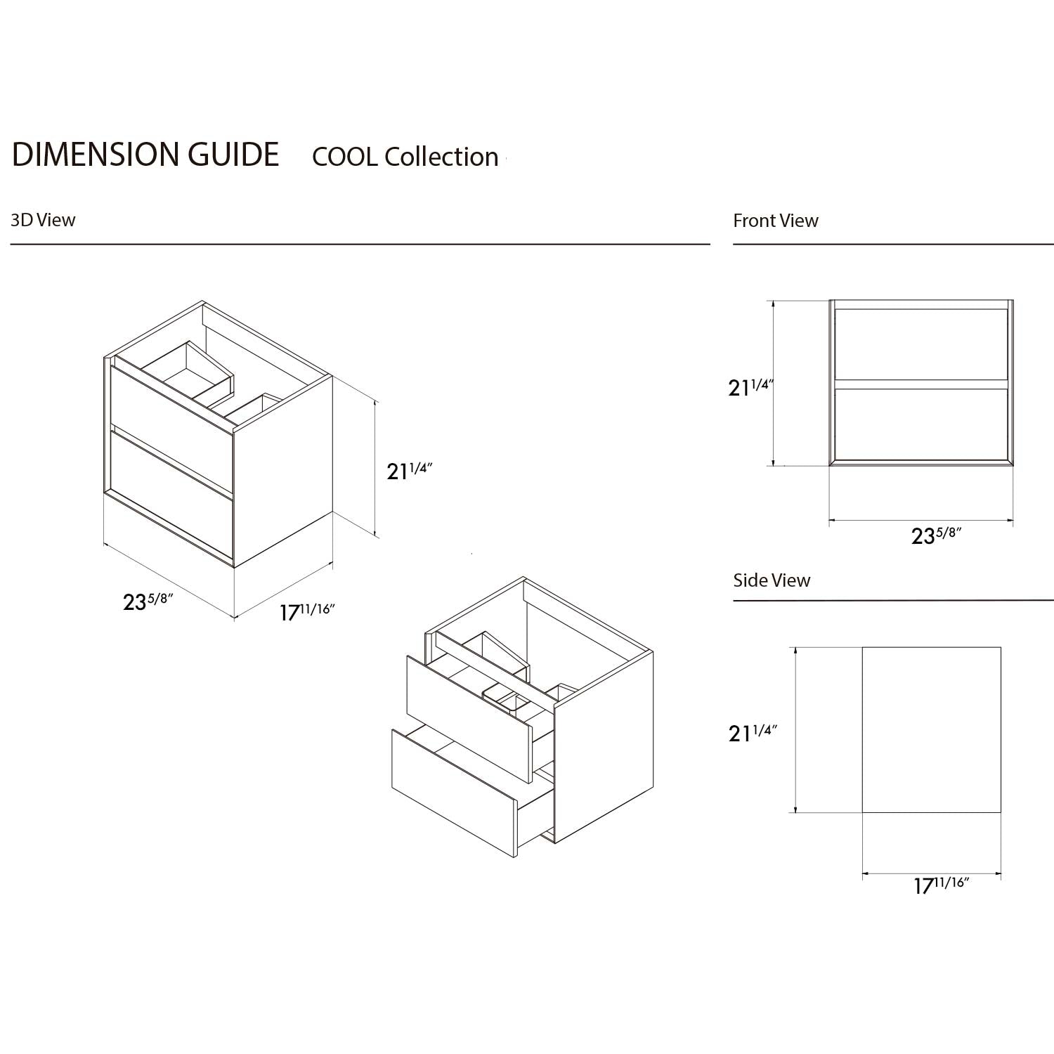 Dimension guide for a cabinet with measurements in inches, labeled 'COOL Collection'.