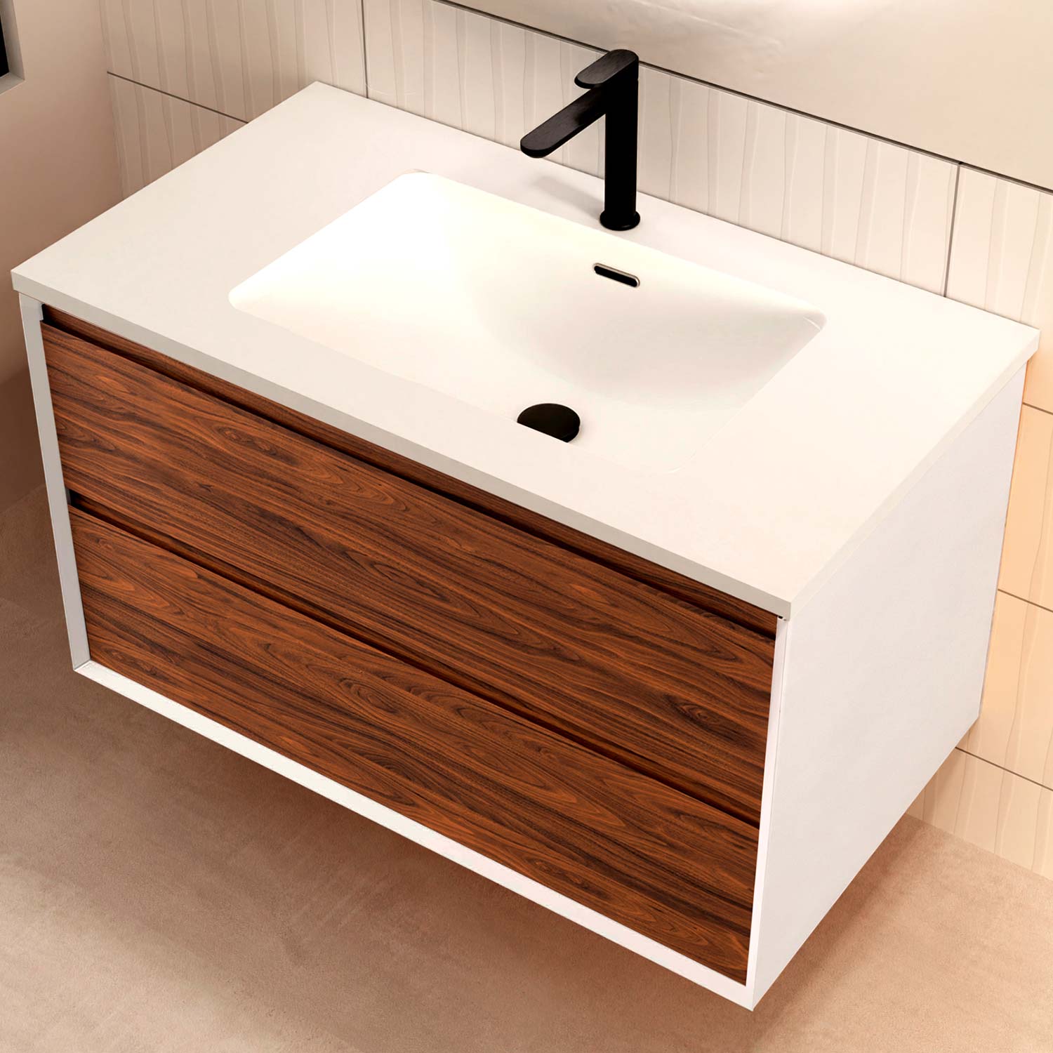 WHITE AND MUD BATHROOM CABINET WITH BASIN INCLUDED