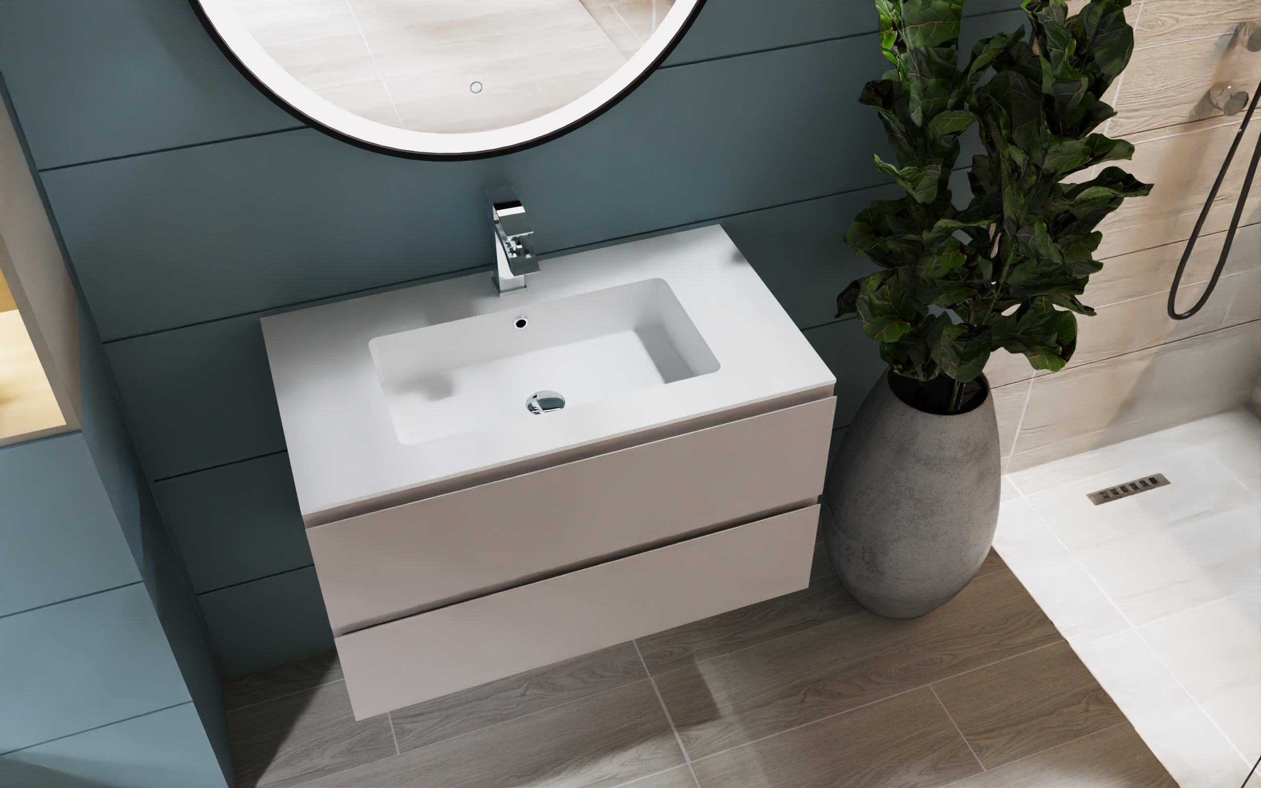 DAX Pasadena Single Vanity Cabinet 32 Inches Matt Mink w/ Glossy Toscana Basin (DAX-PAS013274-G)