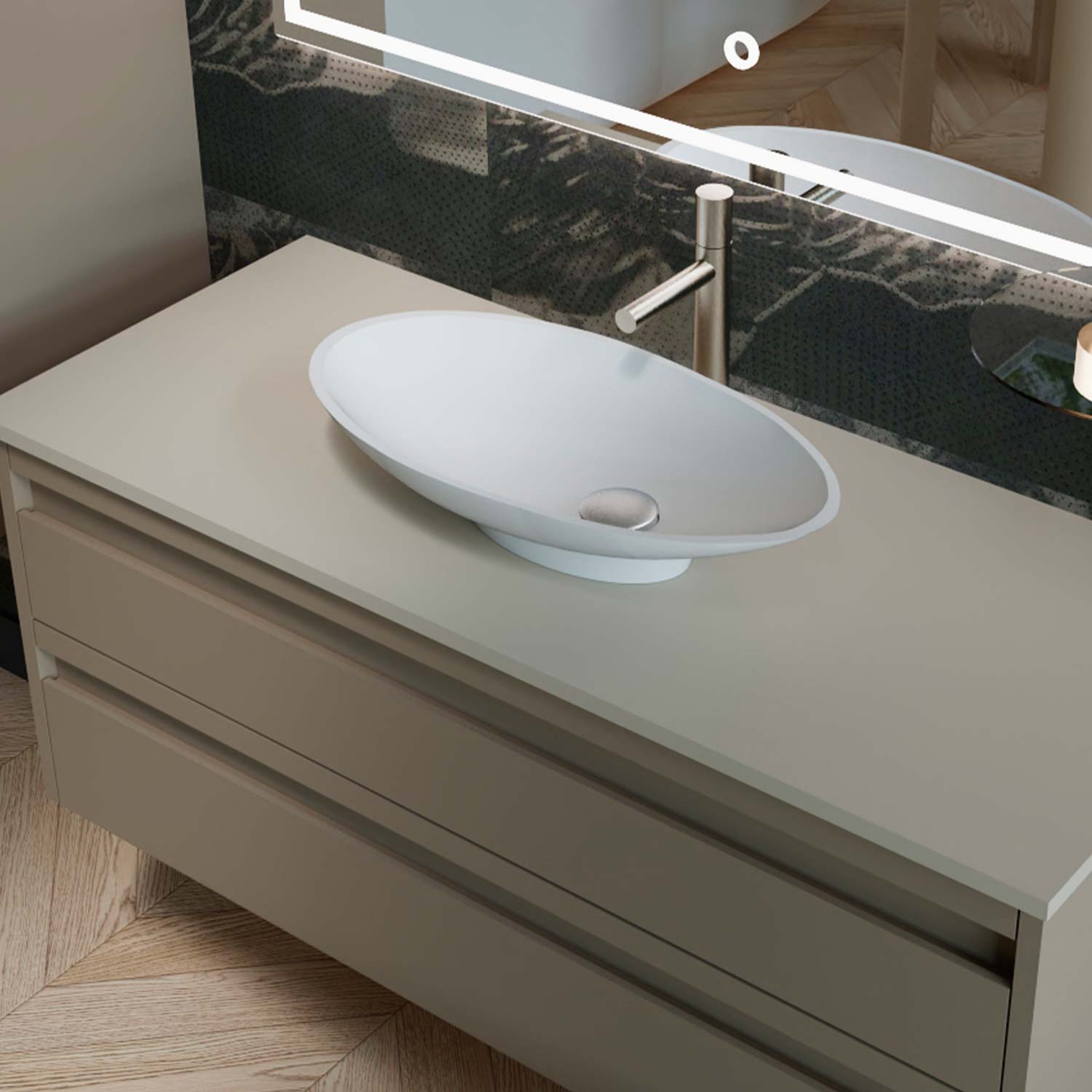 DAX Grace Solid Surface Oval Vessel Basin (20" x 10")