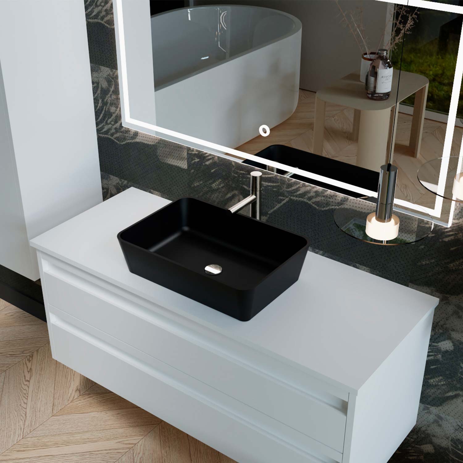 DAX Lotus Solid Surface Rectangle Vessel Basin (16" x 11")