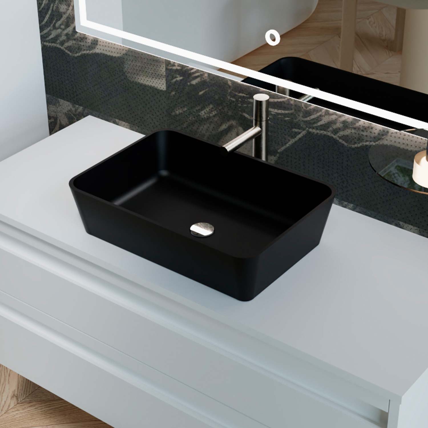 DAX Lotus Solid Surface Rectangle Vessel Basin (16" x 11")