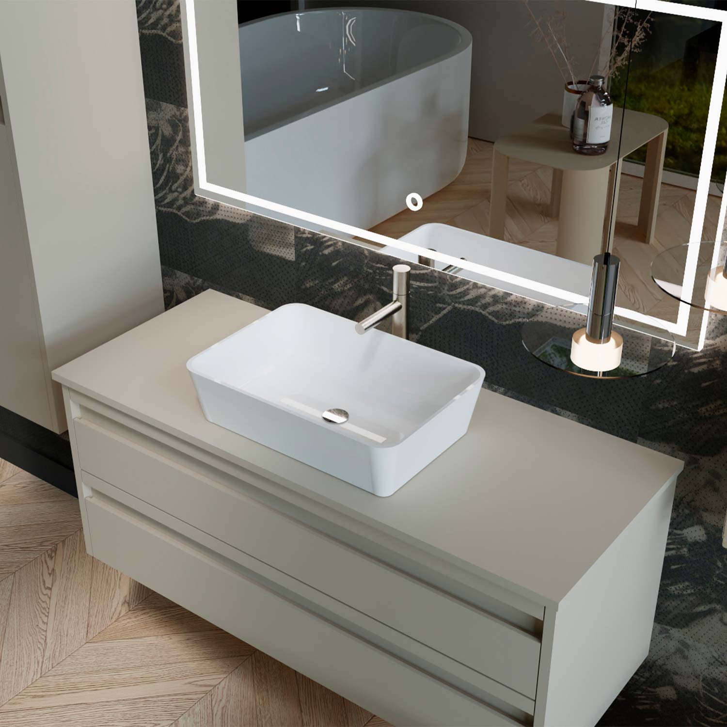 DAX Lotus Solid Surface Rectangle Vessel Basin (16" x 11")