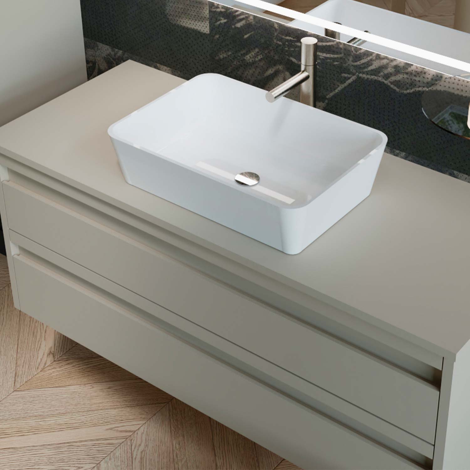 DAX Lotus Solid Surface Rectangle Vessel Basin (16" x 11")