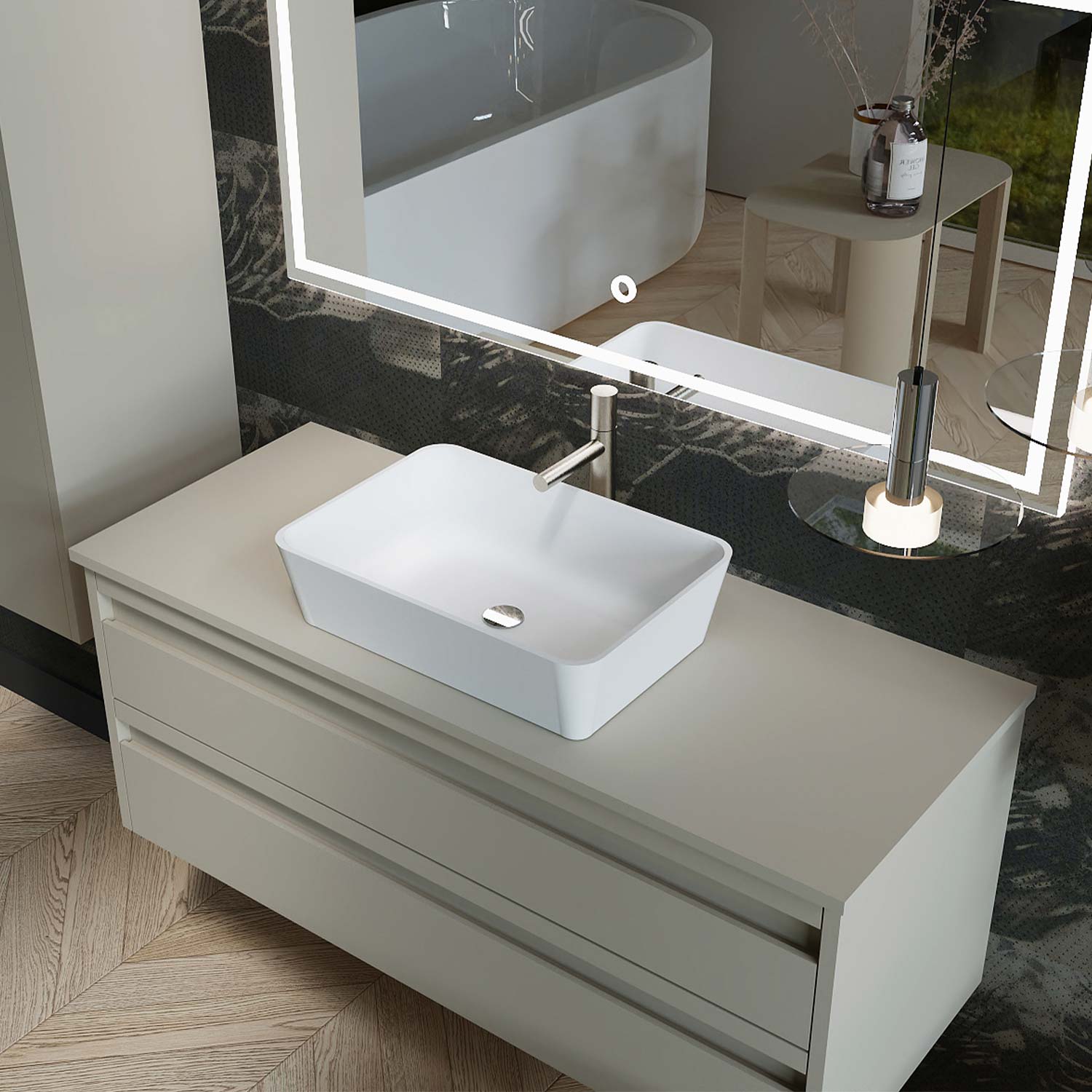 DAX Lotus Solid Surface Rectangle Vessel Basin (16" x 11")