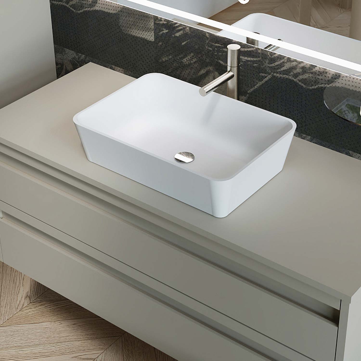 DAX Lotus Solid Surface Rectangle Vessel Basin (16" x 11")