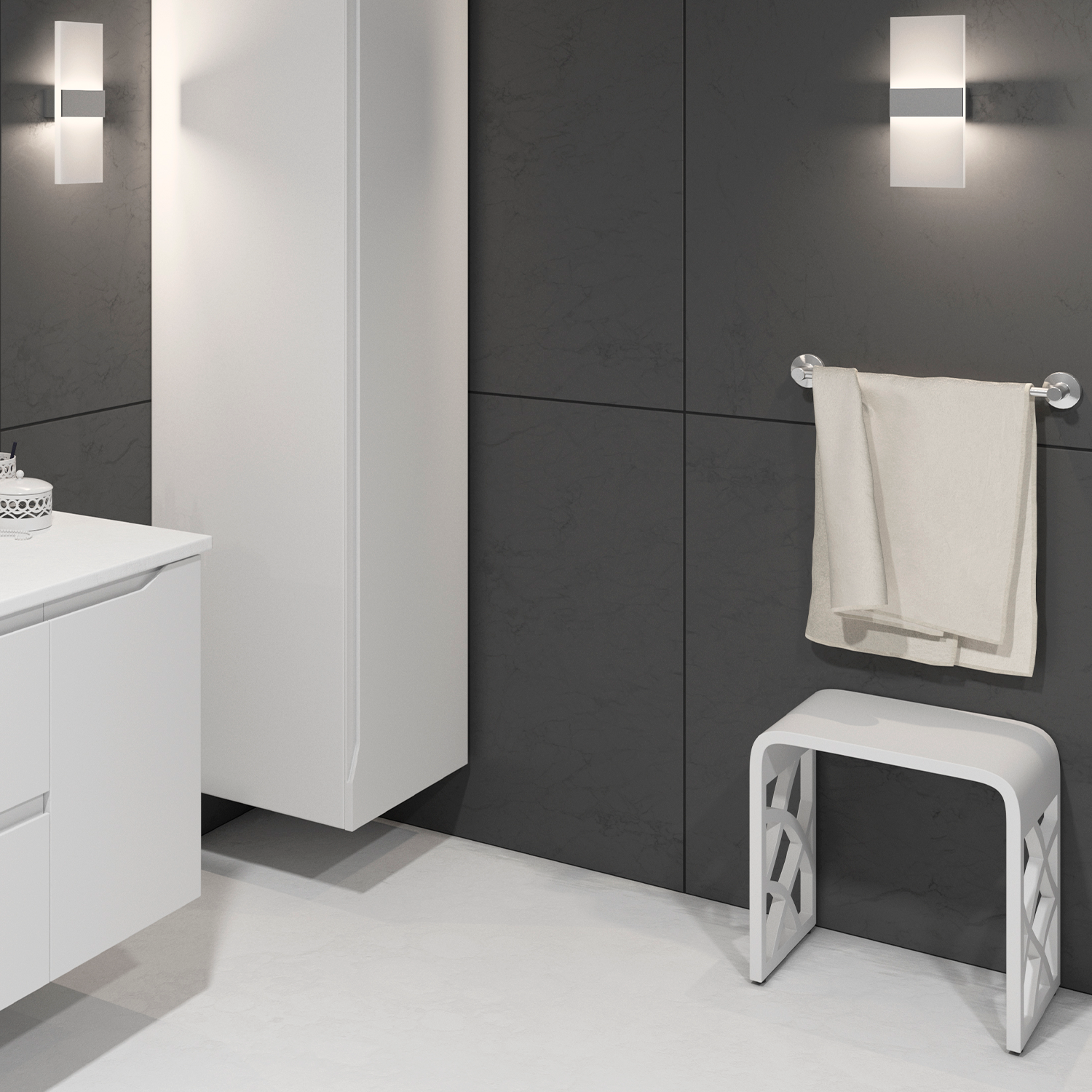 Taburete de baño de superficie sólida DAX - Negro mate (DAX-ST-05-B)