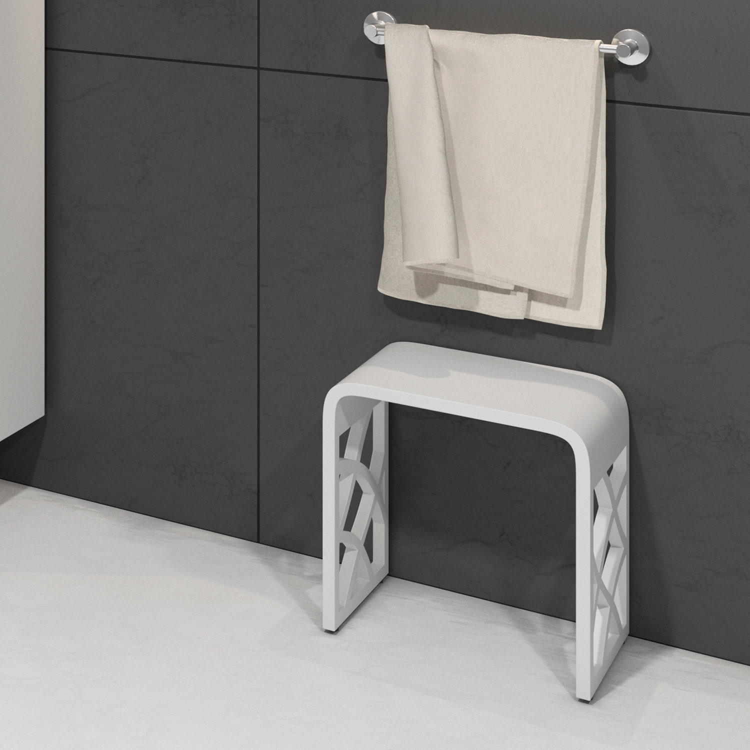Taburete de baño de superficie sólida DAX - Negro mate (DAX-ST-05-B)