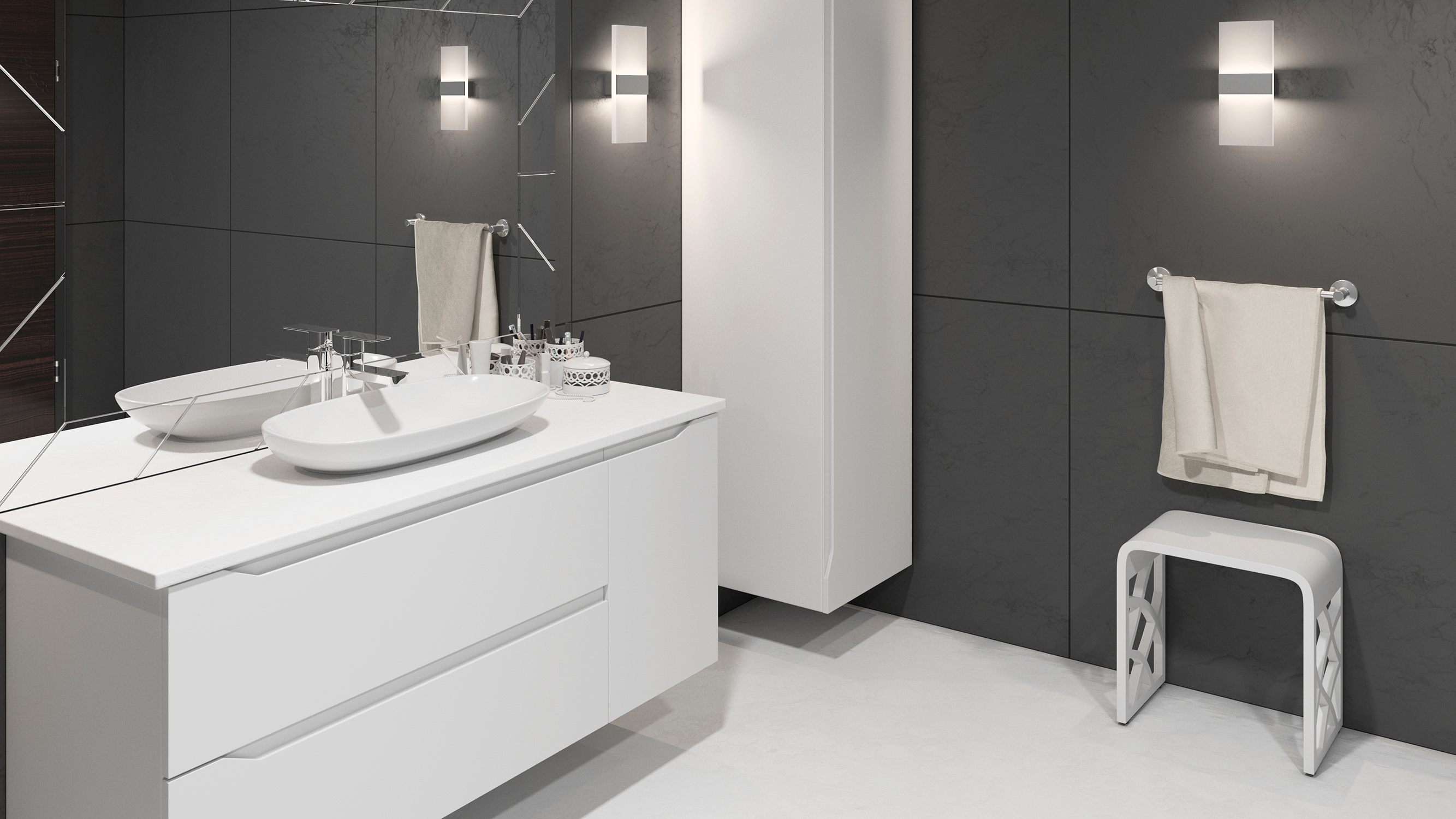 Taburete de baño de superficie sólida DAX - Negro mate (DAX-ST-05-B)