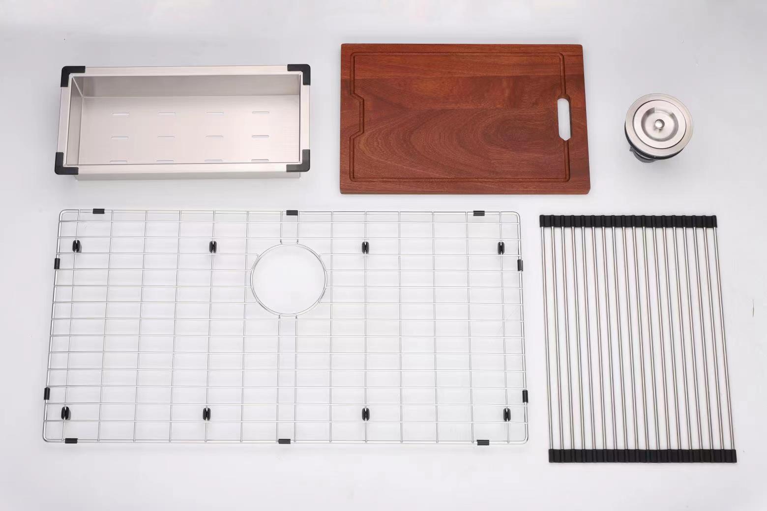 DAX Workstation Undermount Single Bowl Kitchen Sink - Handmade - Stainless Steel 304 -16 Gauge - Accessories Included (DAX-WS3219-R10)