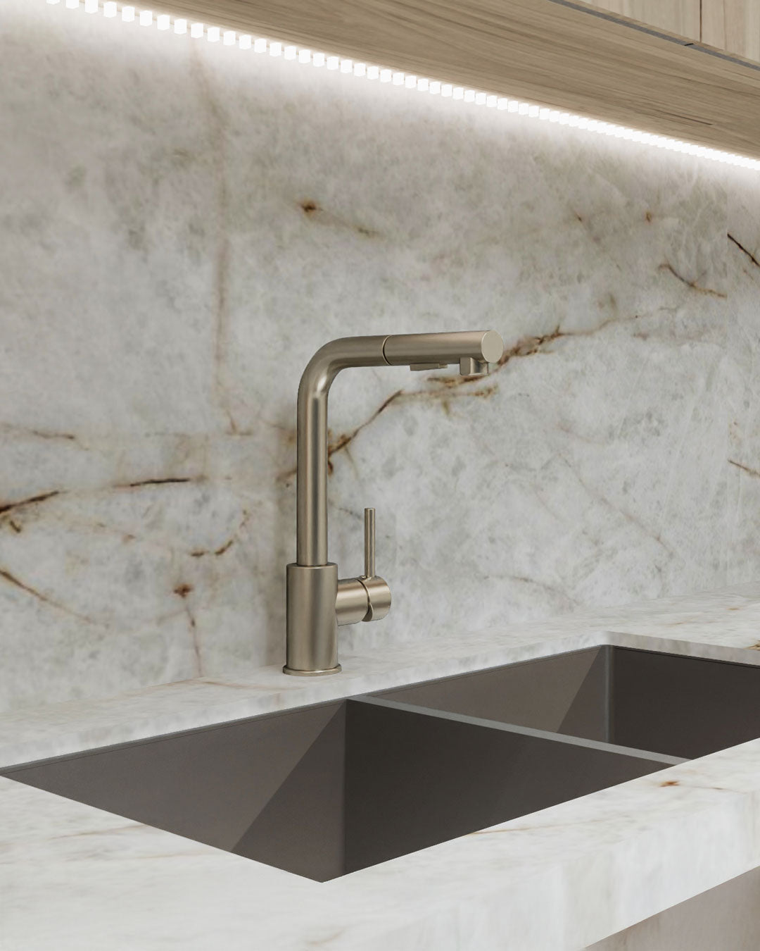 DAX Single Handle Pull Out Kitchen Faucet Brushed Nickel Finish (DAX-8213-BN)