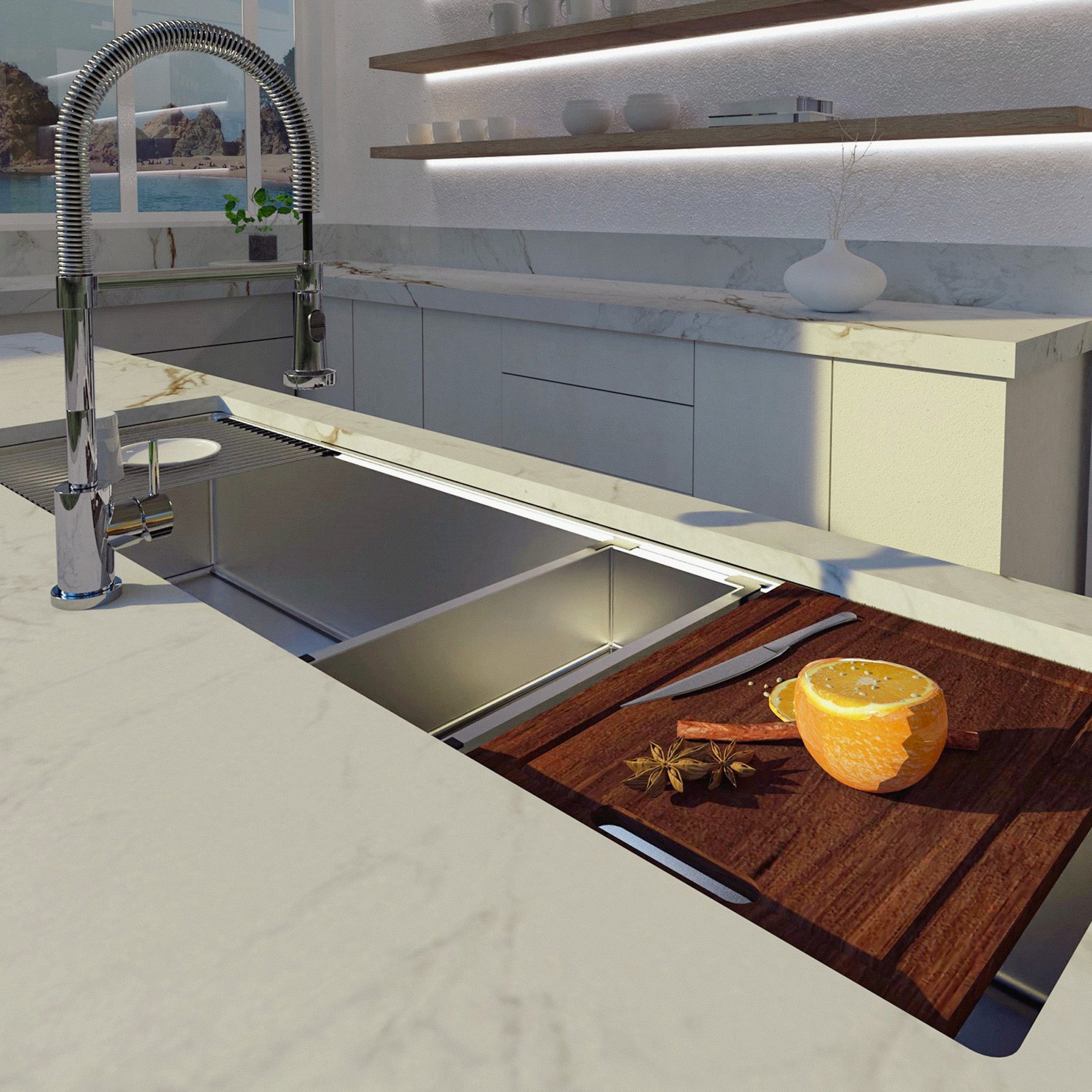 DAX Workstation Single Bowl Undermount Kitchen Sink 59" x 18" - R10 - 18G, Accessories Included (DX-WS5919-R10).