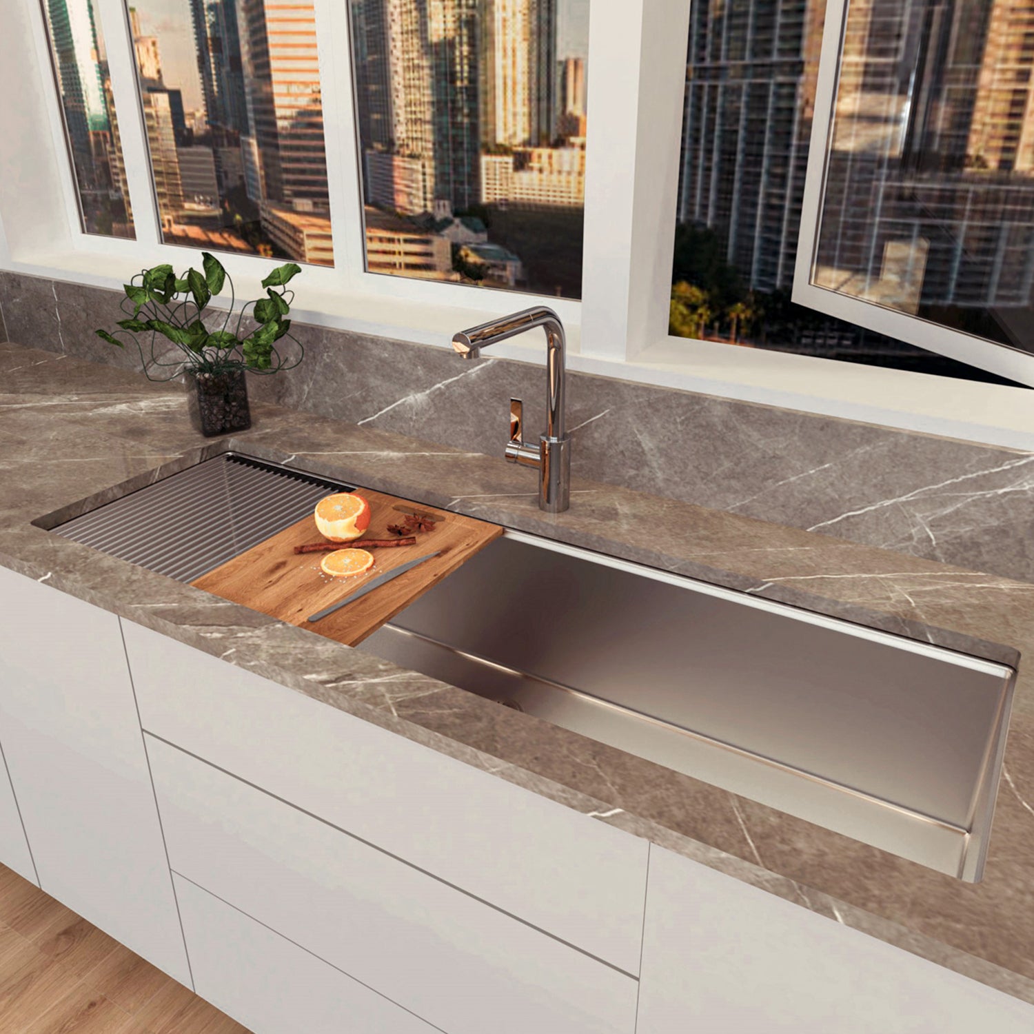 DAX Workstation Single Bowl Undermount Kitchen Sink 59" x 18" - R10 - 18G, Accessories Included (DX-WS5919-R10).
