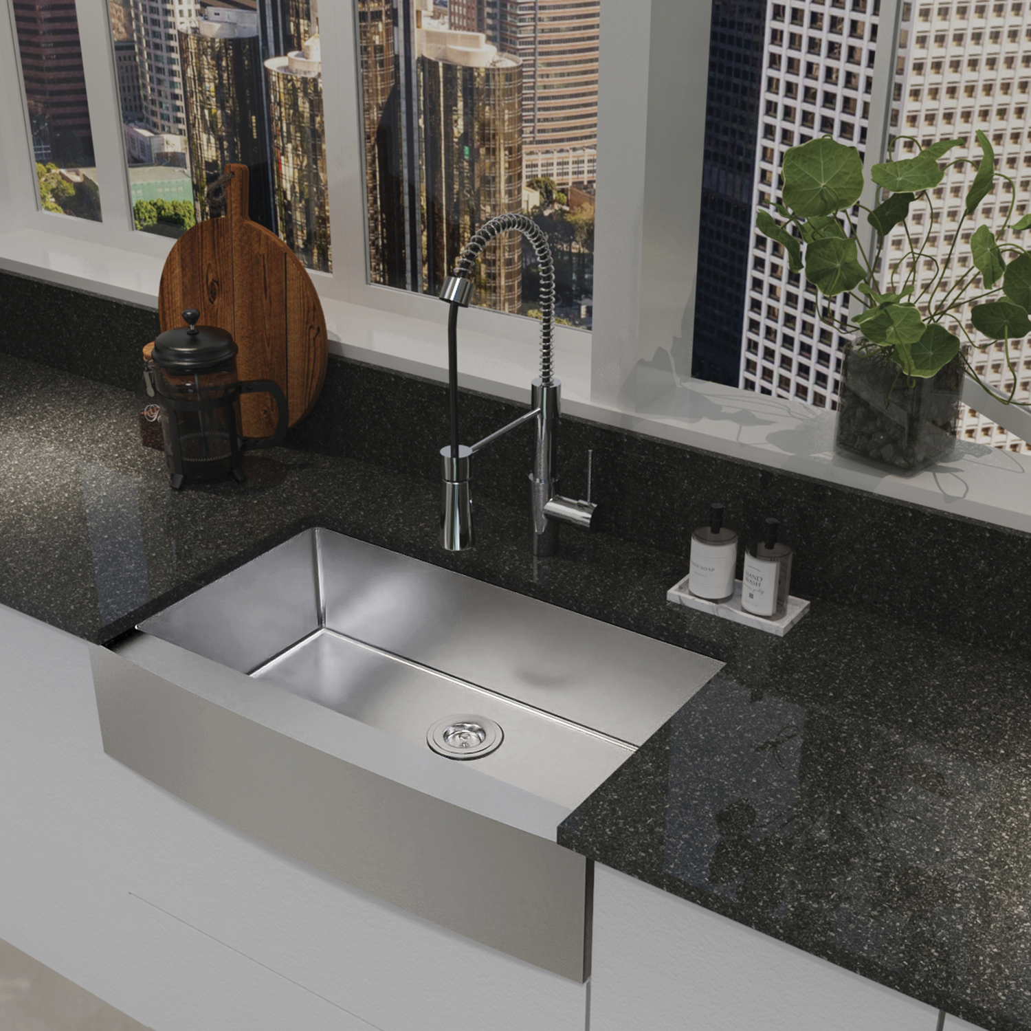 Stainless Steel Farm Kitchen Sink 1 Bowl 18 Gauge 304 SS Handmade - Accessories Included (Bottom Grid and Strainer) (DAX-H3021-R10)