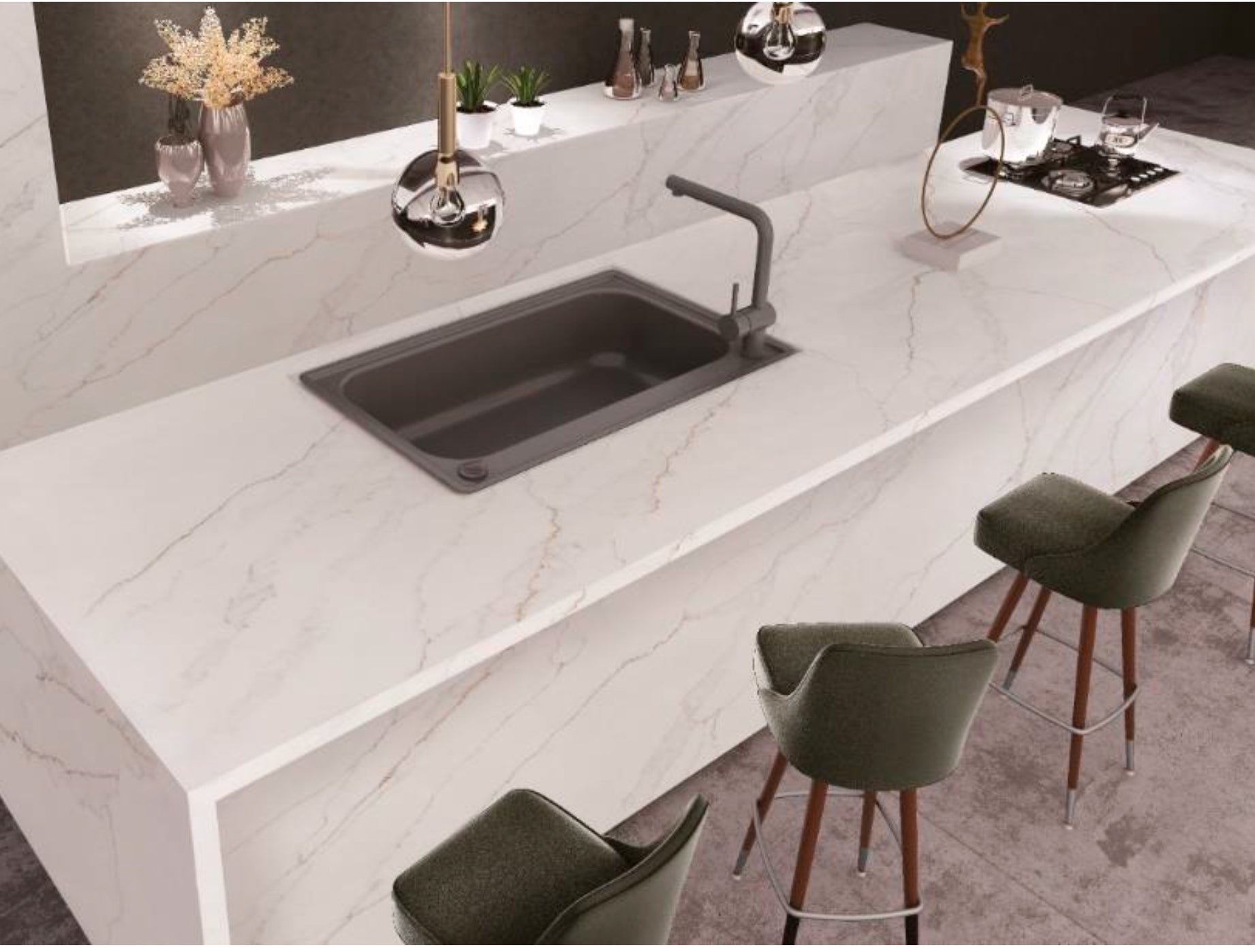 CALACATTA GOLD POLISHED QUARTZ - 127inch x 65inch x 3/4inch - (57.33 sqft per slab)