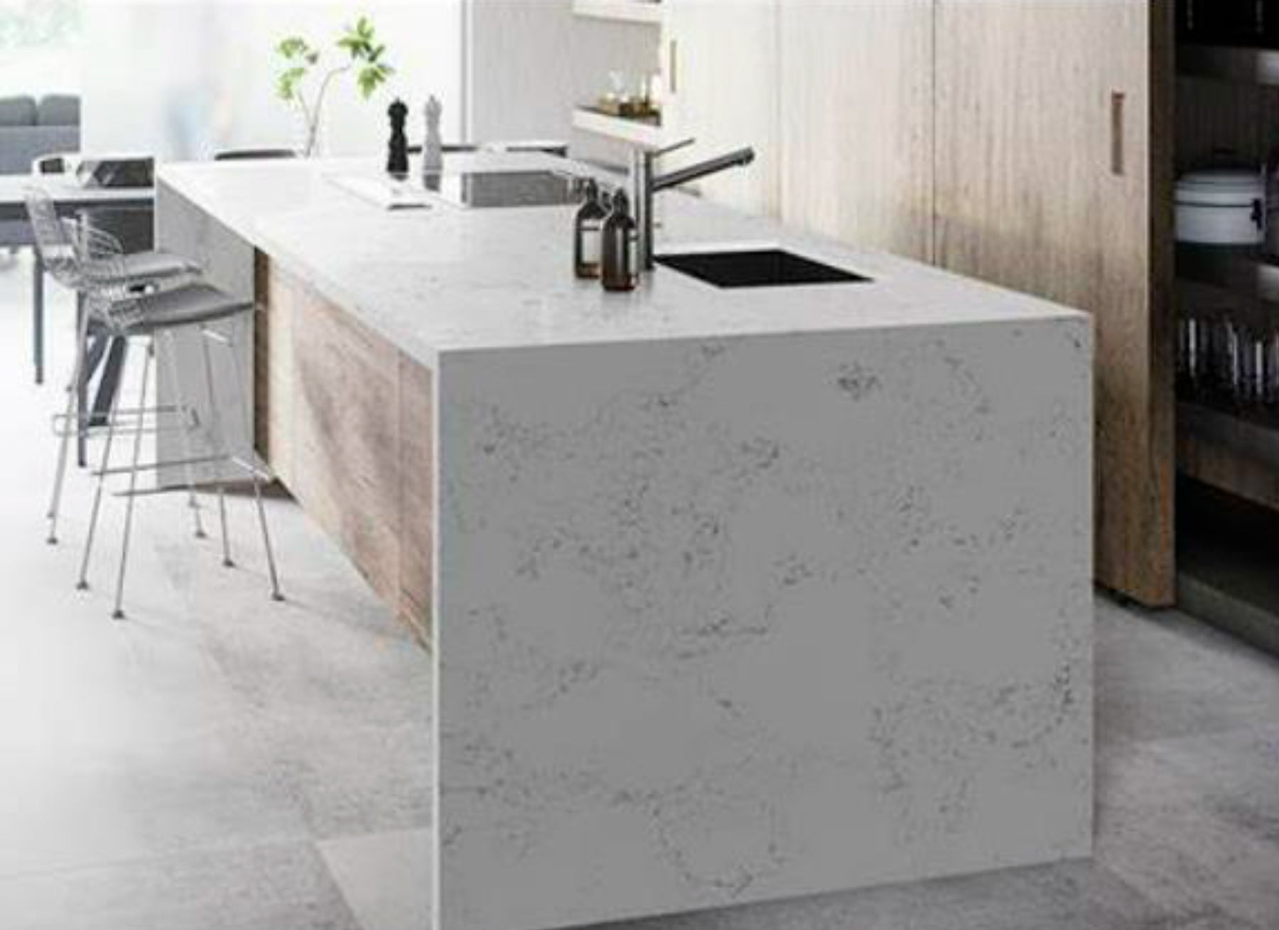 CARRARA WHITE POLISHED QUARTZ - 127inch x 65inch x 3/4inch - (57.33 sqft per slab)