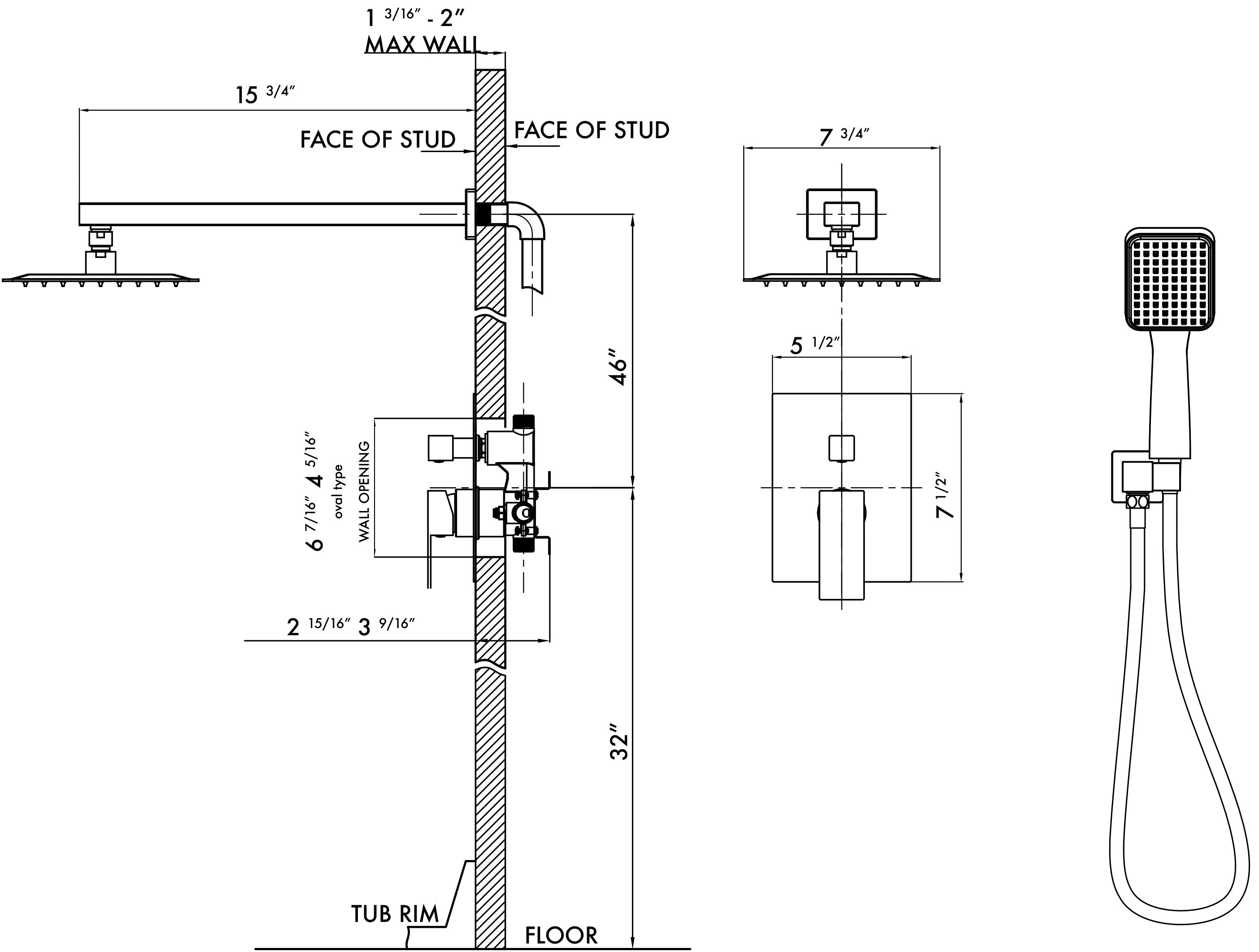 DAX Roma Square Shower System with Hand Shower