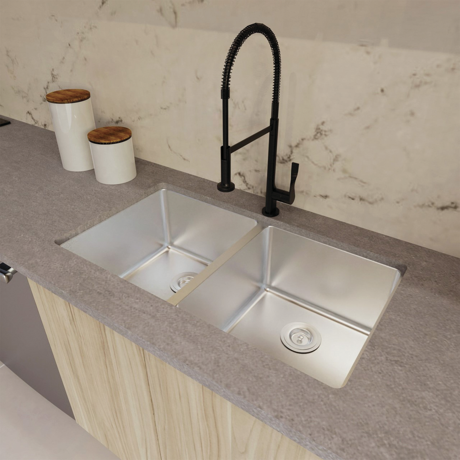 Fregadero de cocina bajo encimera de dos senos DAX. R10. 32" x 18" (DAX-T3218-R10)