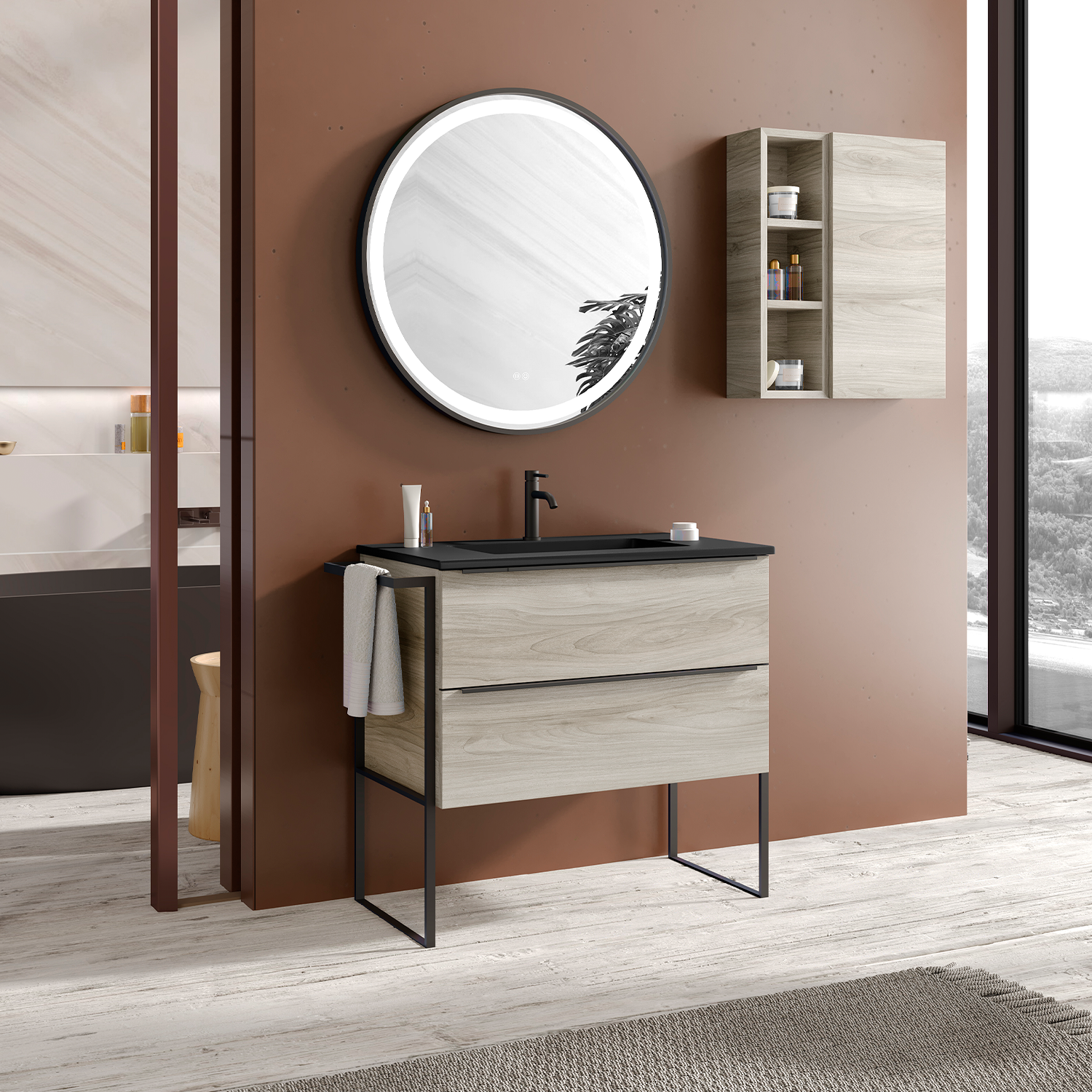 Round led mirror 40 inches . Aura Collection by DAX