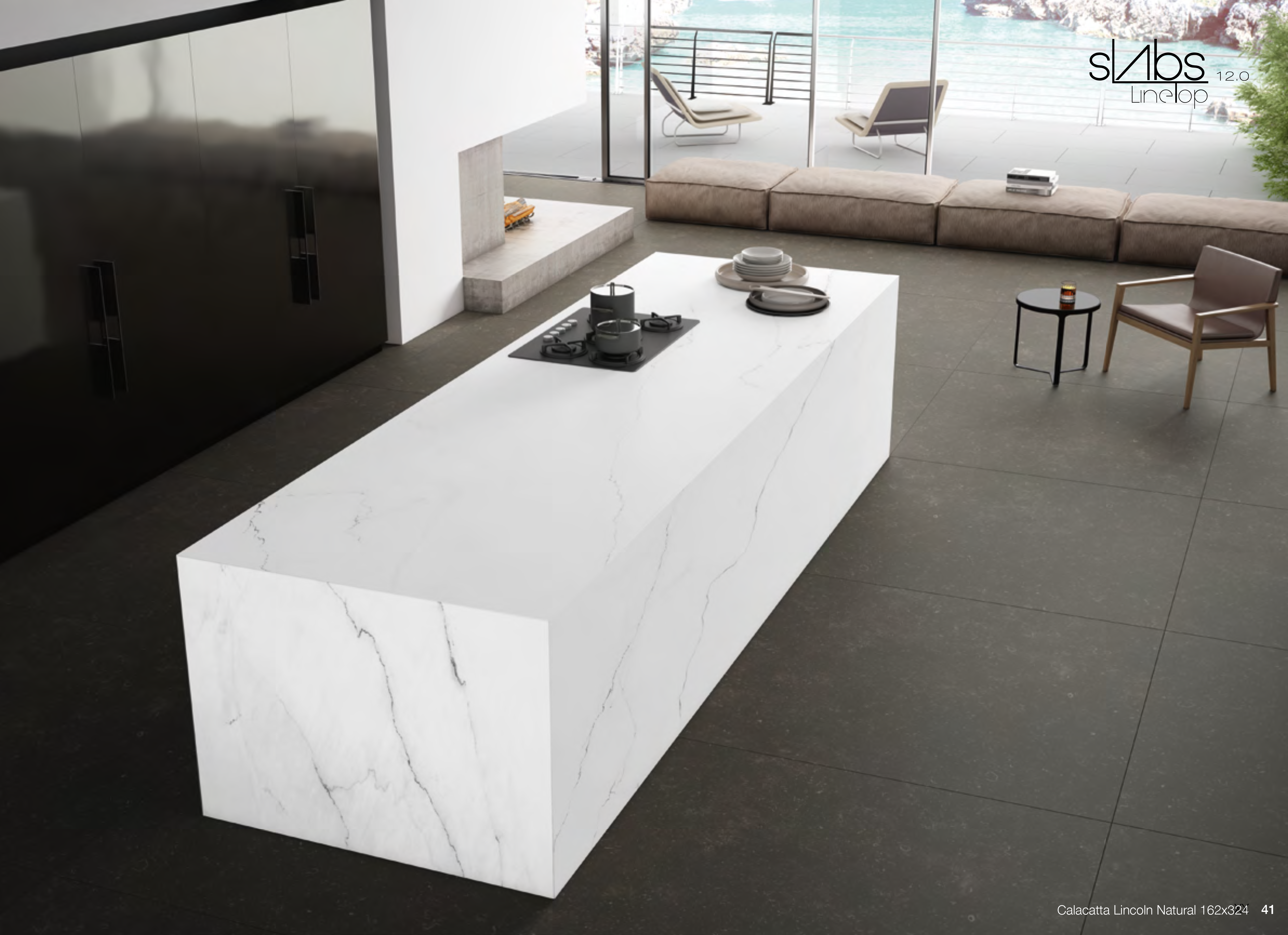 APAVISA Slab 12 mm Calacatta White Lincoln Pol 127,56 x 63,78 - 56.5 SqFt