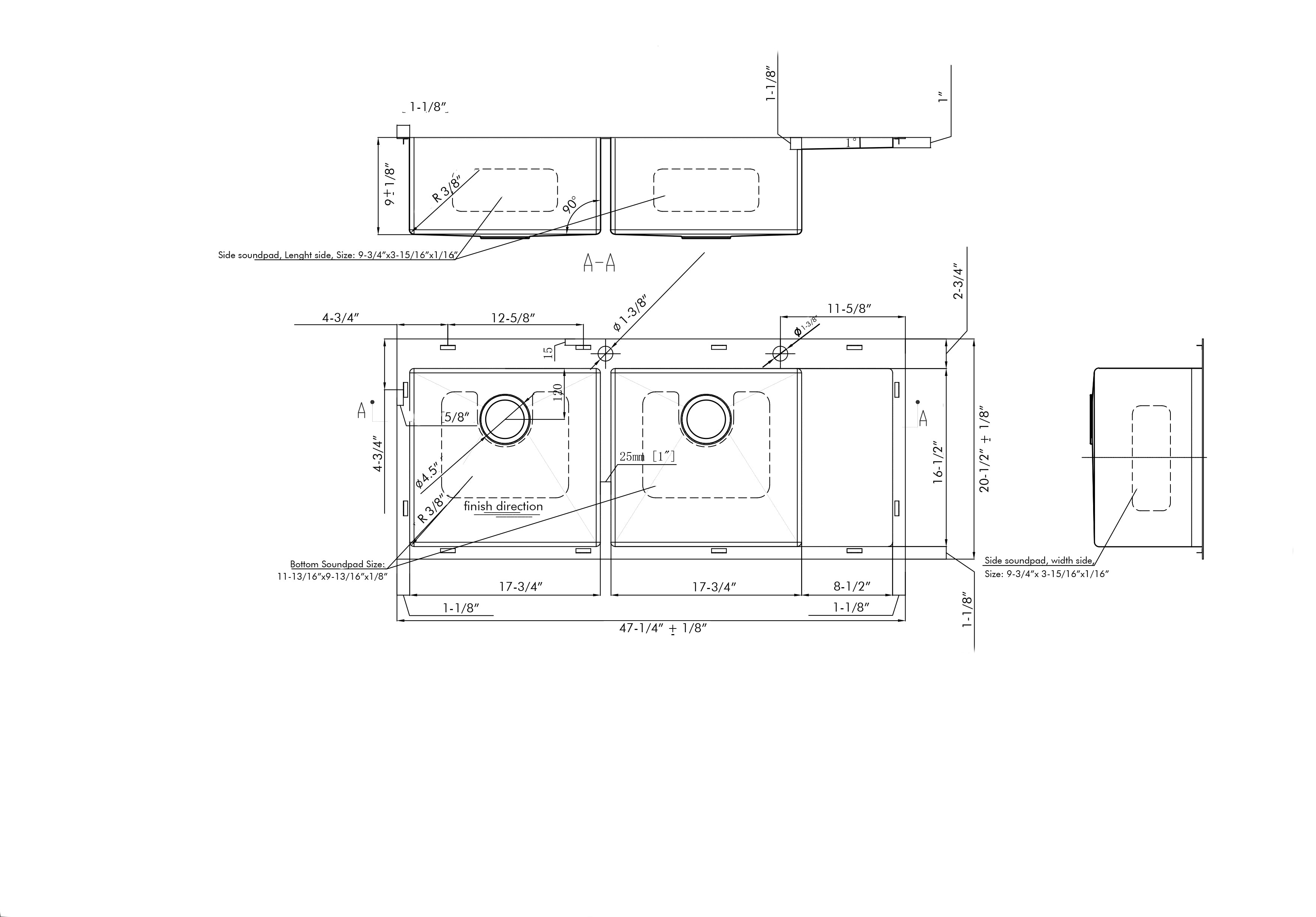 DAX 50/50 Double Bowl Undermount Kitchen Sink 48" x 20" - R10 - 18G.  Accessories Included