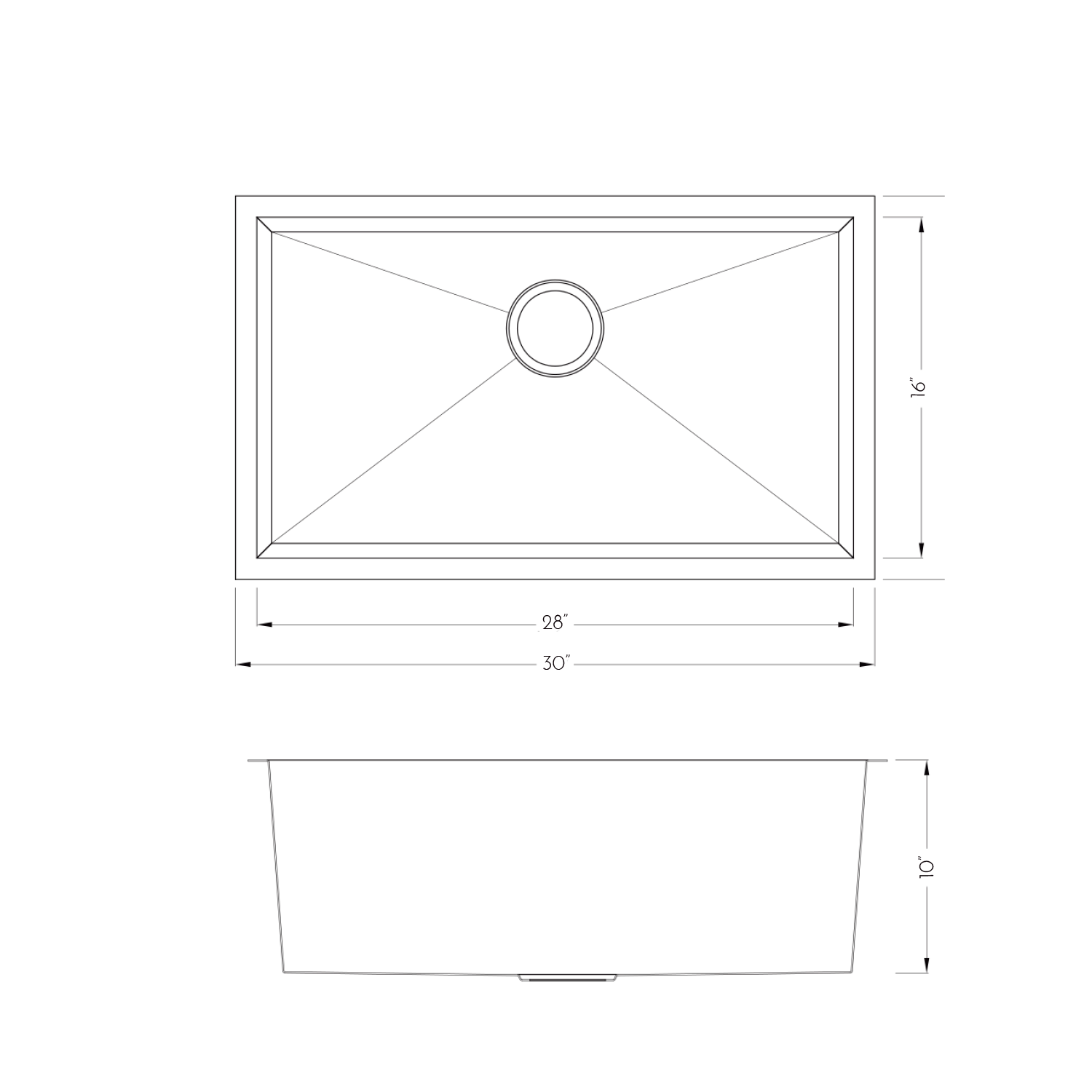 Fregadero de cocina DAX hecho a mano de un solo cuenco, acero inoxidable de calibre 16, acabado cepillado, 30 x 18 x 10 pulgadas (DAX-SQ-3018)