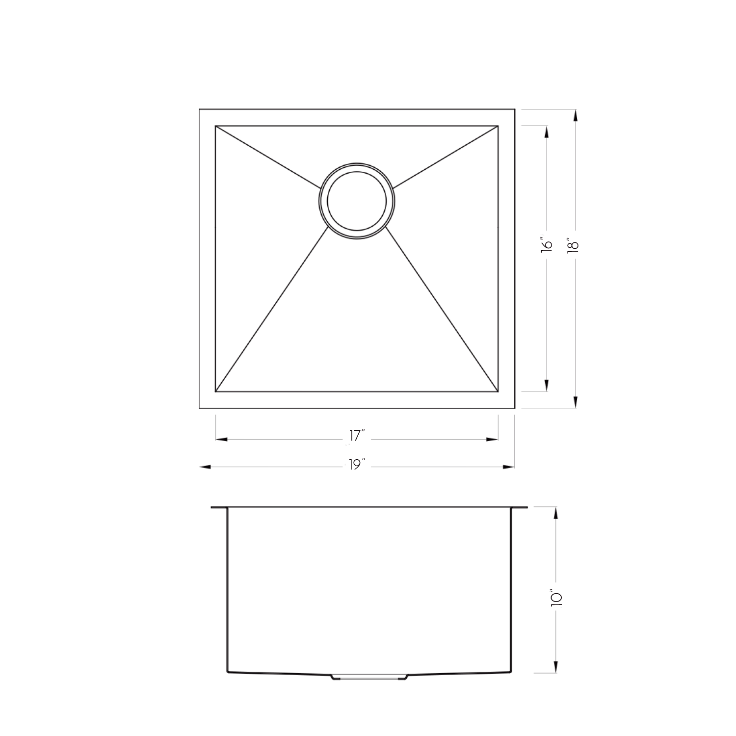 DAX Handmade Single Bowl Undermount Kitchen Sink - 16 Gauge (DAX-SQ-1918)