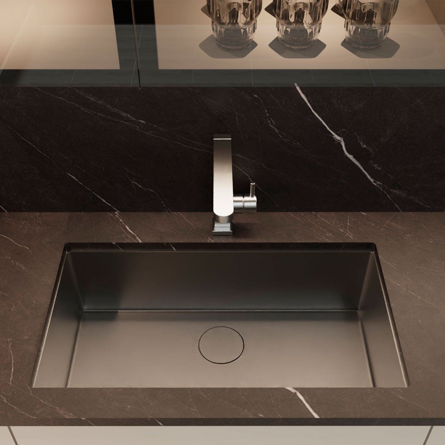 Fregadero de cocina DAX hecho a mano con nanómetro de una sola cubeta, acero inoxidable negro 304, accesorios incluidos (DAX-NB3018-R10)