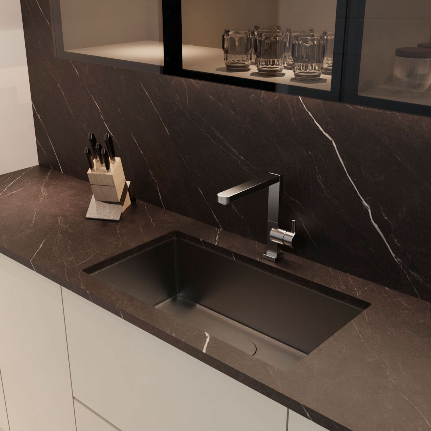 Fregadero de cocina DAX hecho a mano con nanómetro de una sola cubeta, acero inoxidable negro 304, accesorios incluidos (DAX-NB3018-R10)
